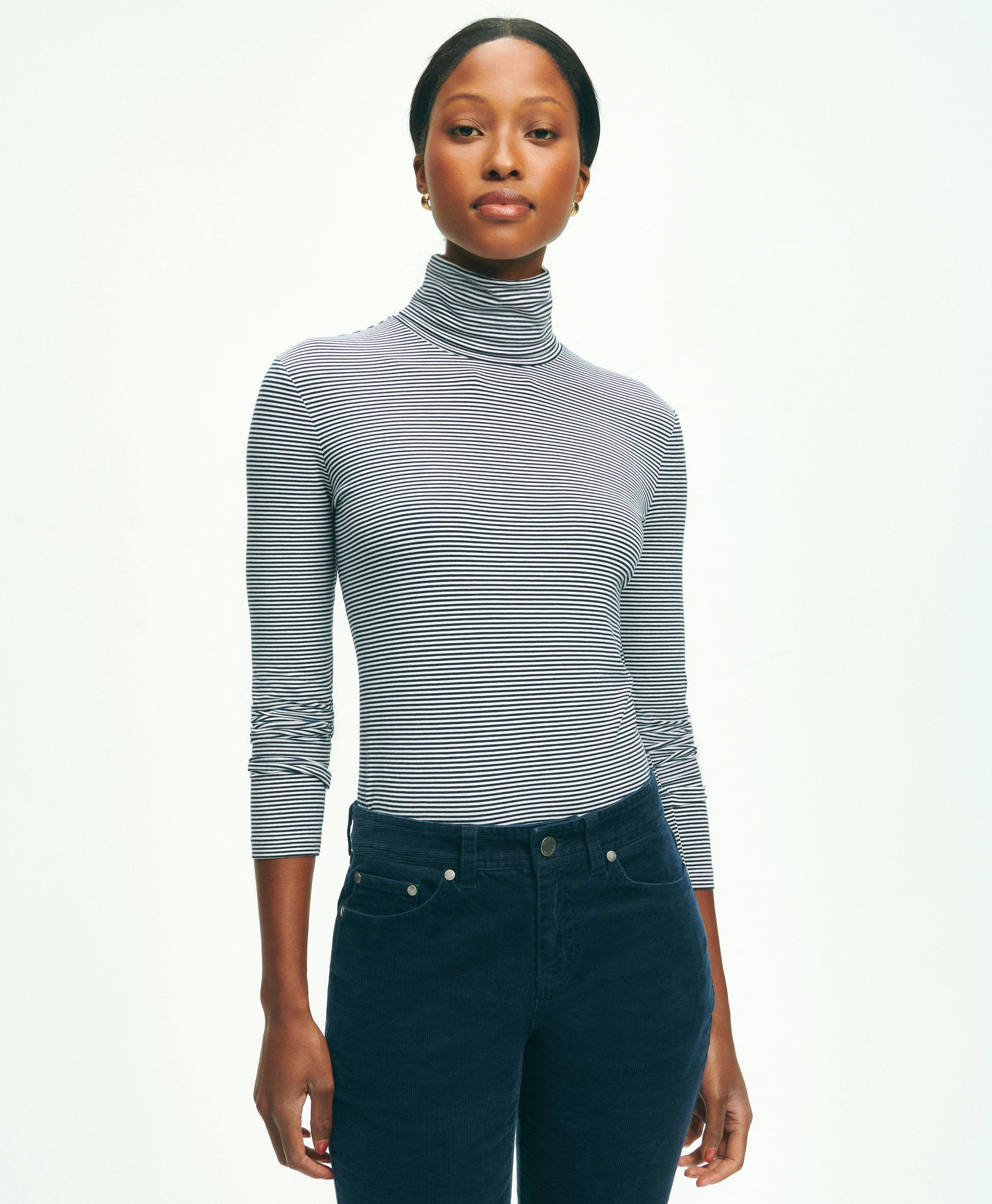 Cotton Modal Feeder Stripe Turtleneck