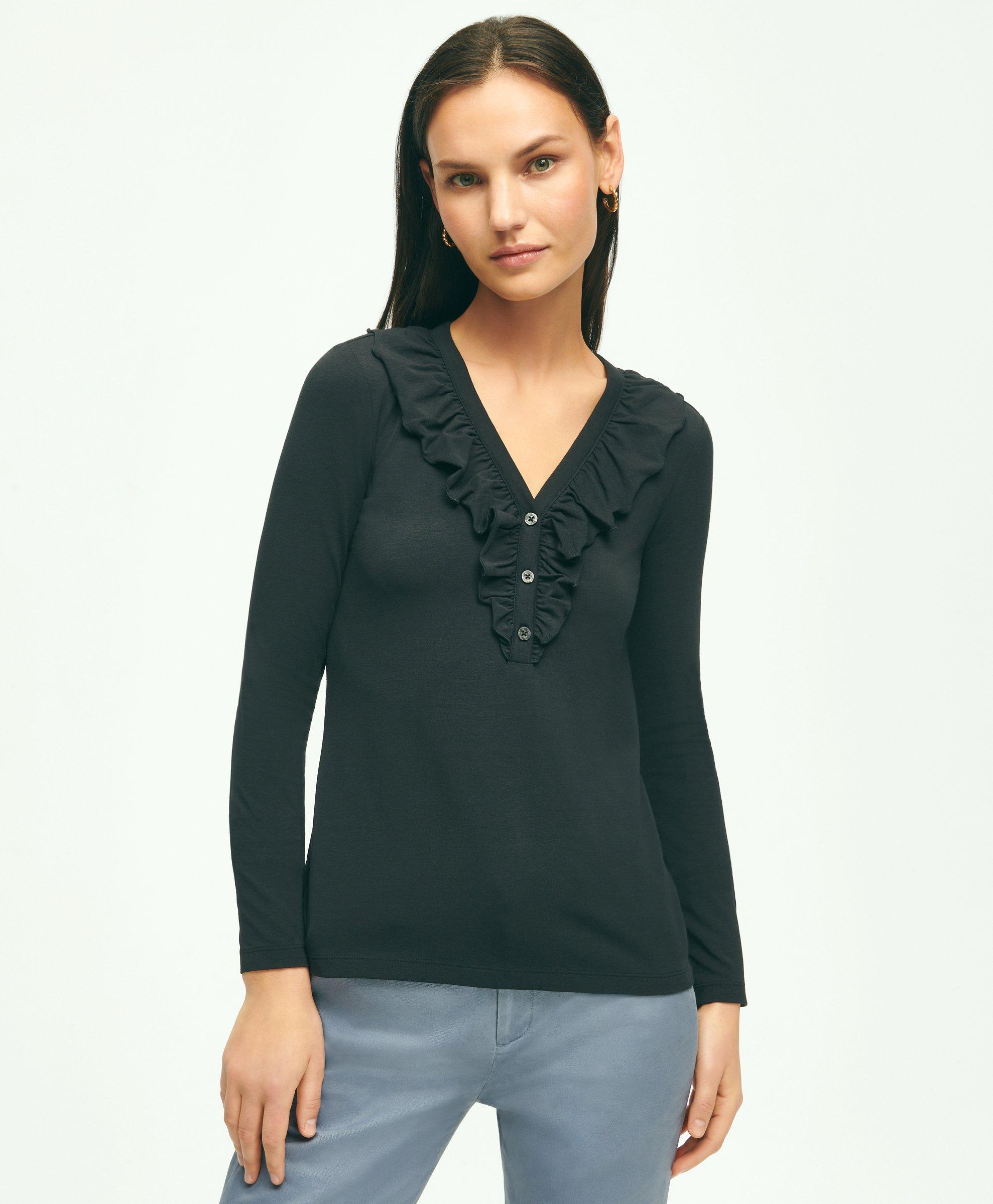 Long Sleeve Cotton Modal Ruffled Top