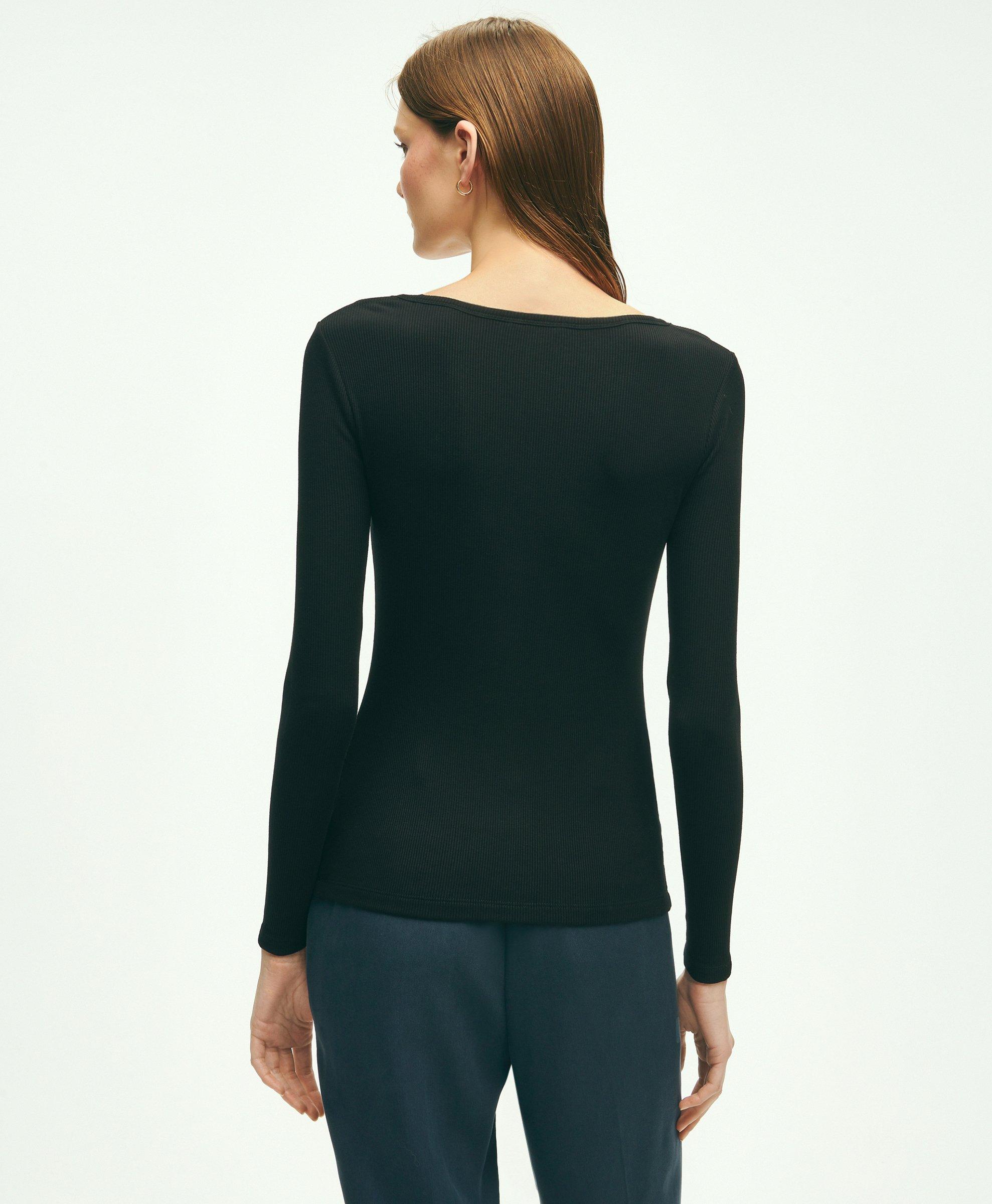Long Sleeve Jersey Ribbed Scoop Neck Top, image 2