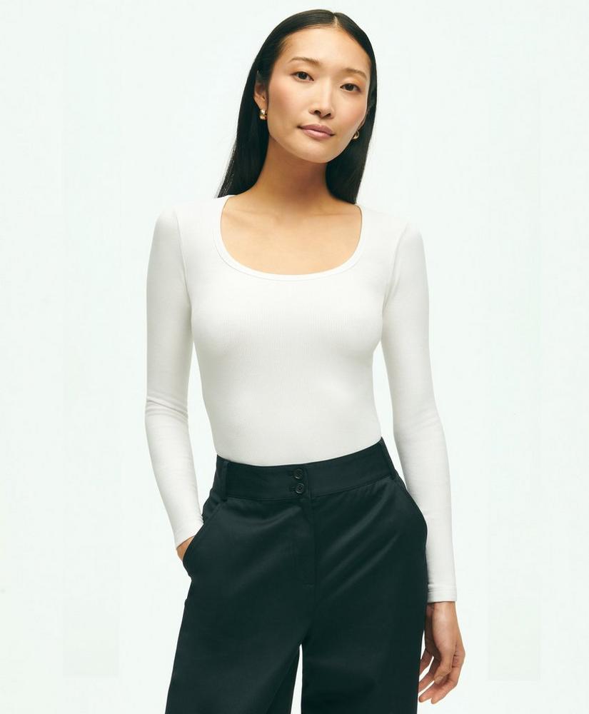 Long Sleeve Jersey Ribbed Scoop Neck Top, image 1