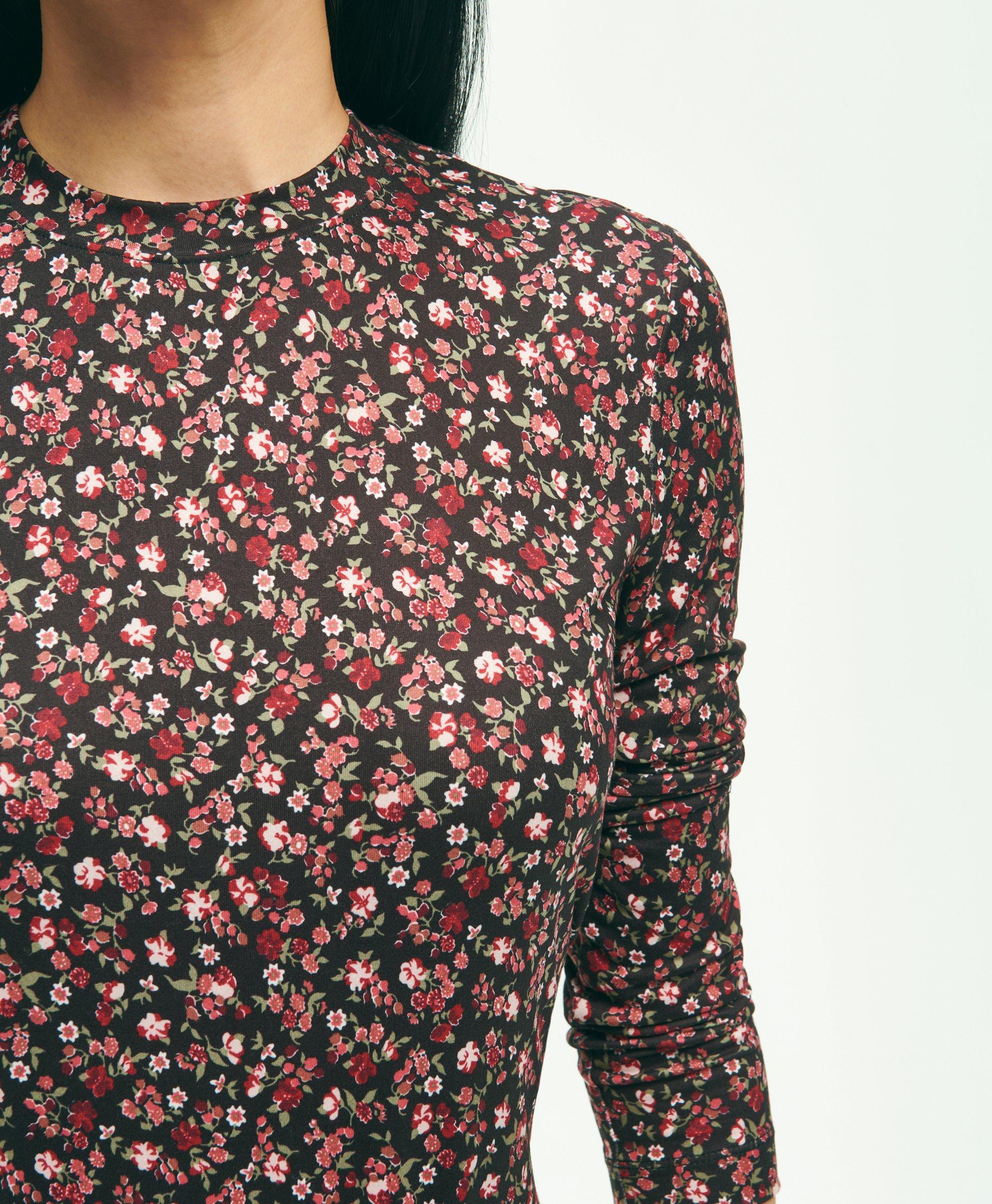 Juniors' Floral Printed Long Sleeve Thermal T-Shirt 