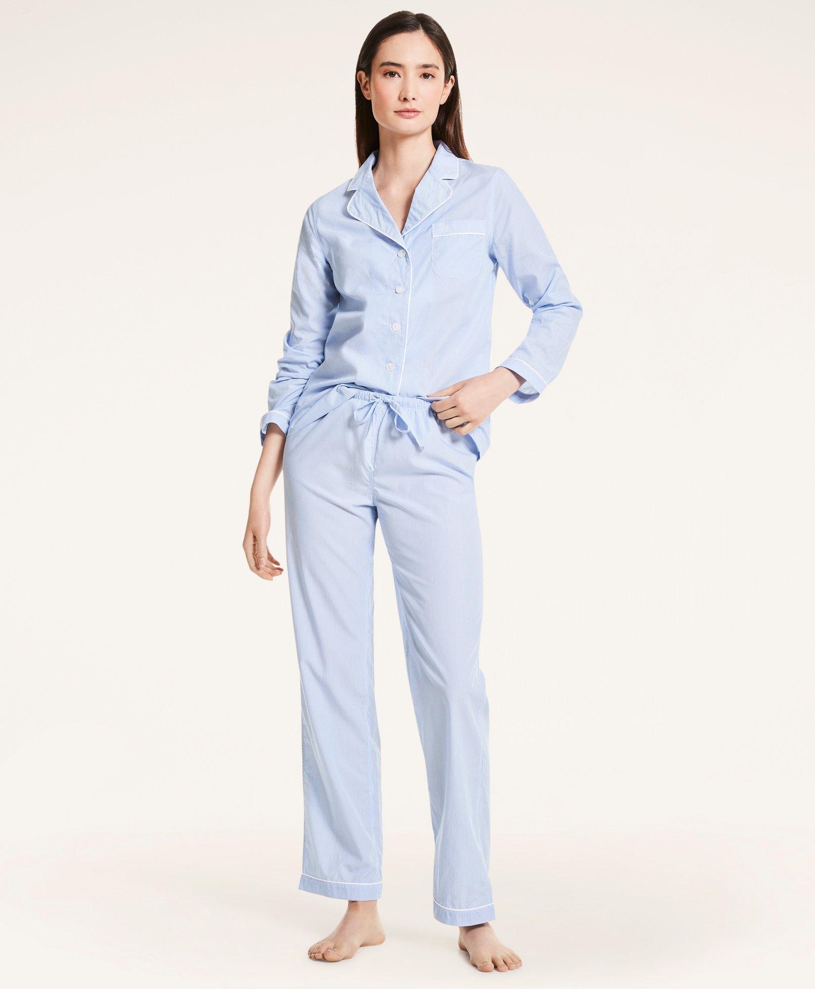 Blue striped cotton poplin pyjamas by MIRTO – 00290-0050