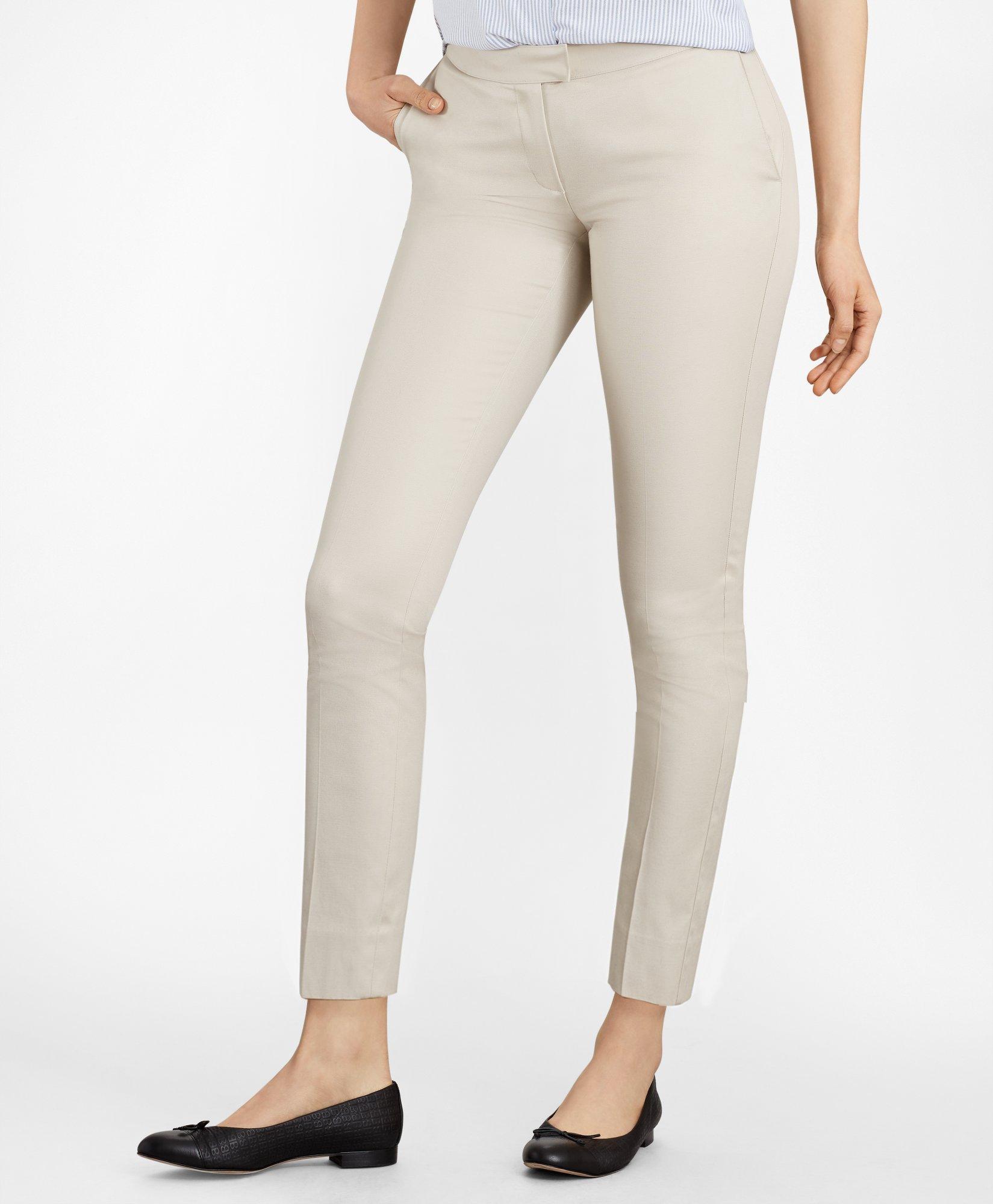 Cream high waisted flat-front stretch Trousers