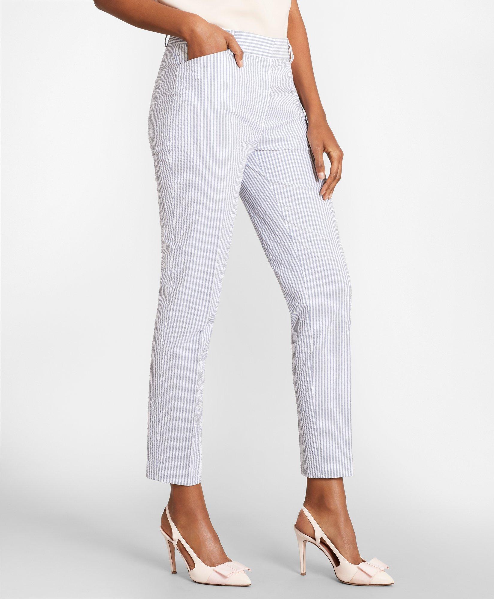 Striped Stretch Cotton Seersucker Pants, image 1