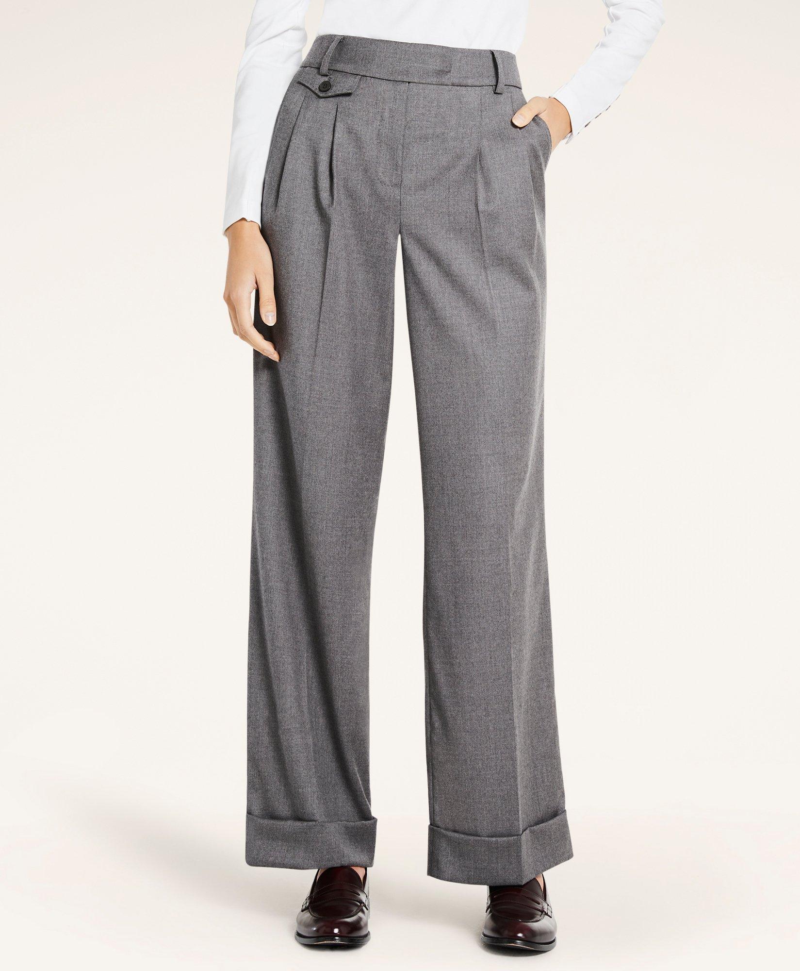 Stretch Wool Flannel Wide-Leg Pants