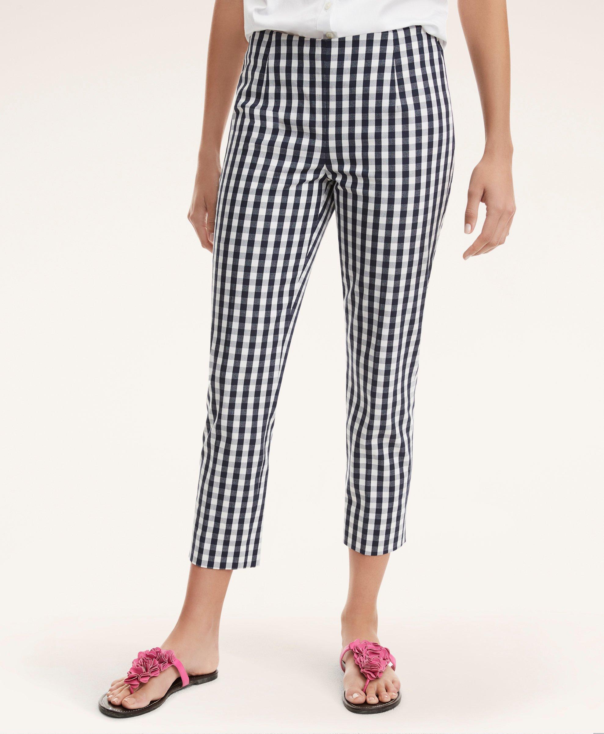 Stretch Cotton Slim Gingham Pants