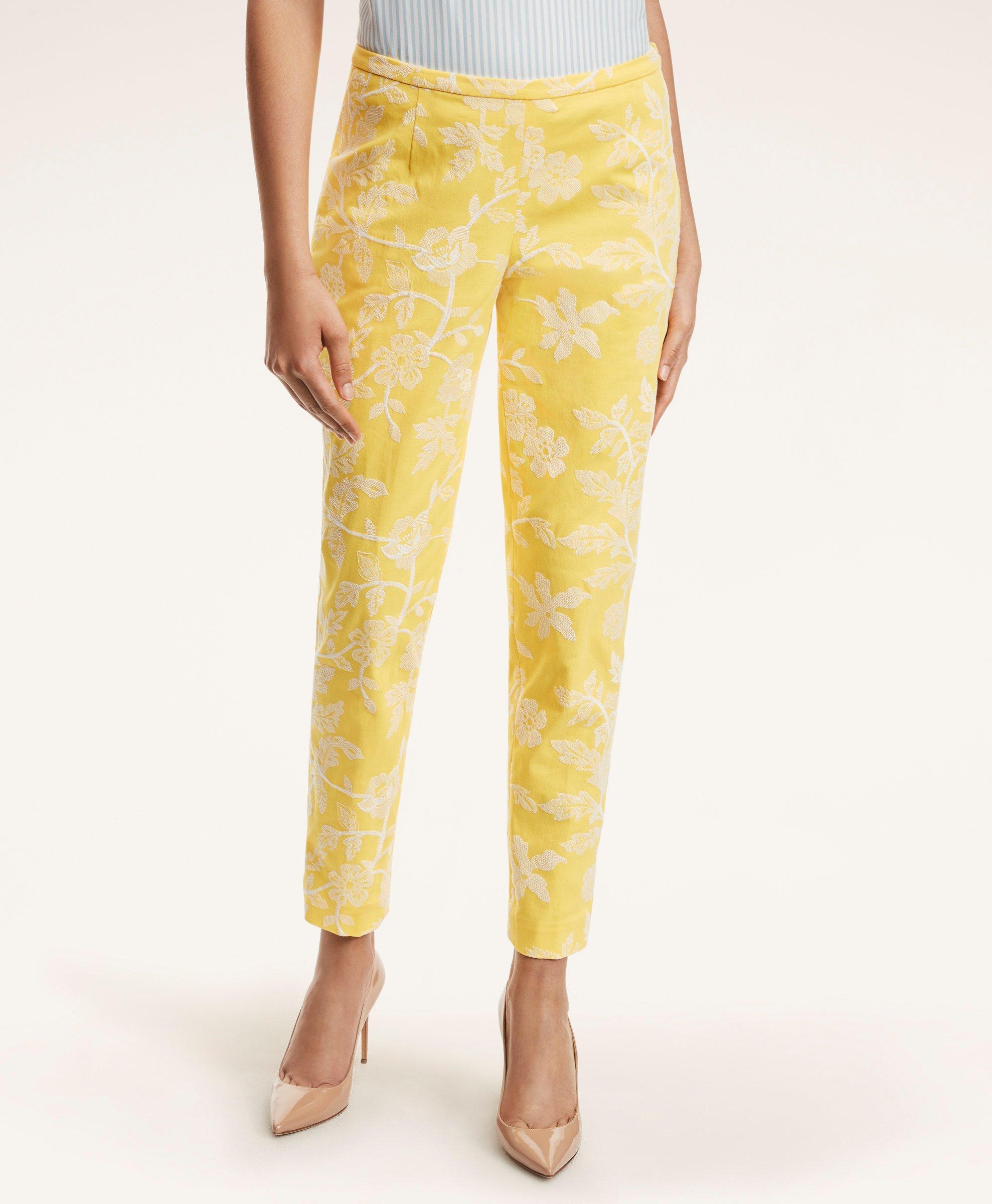 Stretch Cotton Floral Embroidered Pants