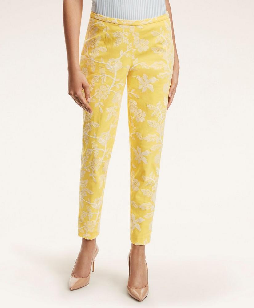 Stretch Cotton Floral Embroidered Pants, image 1