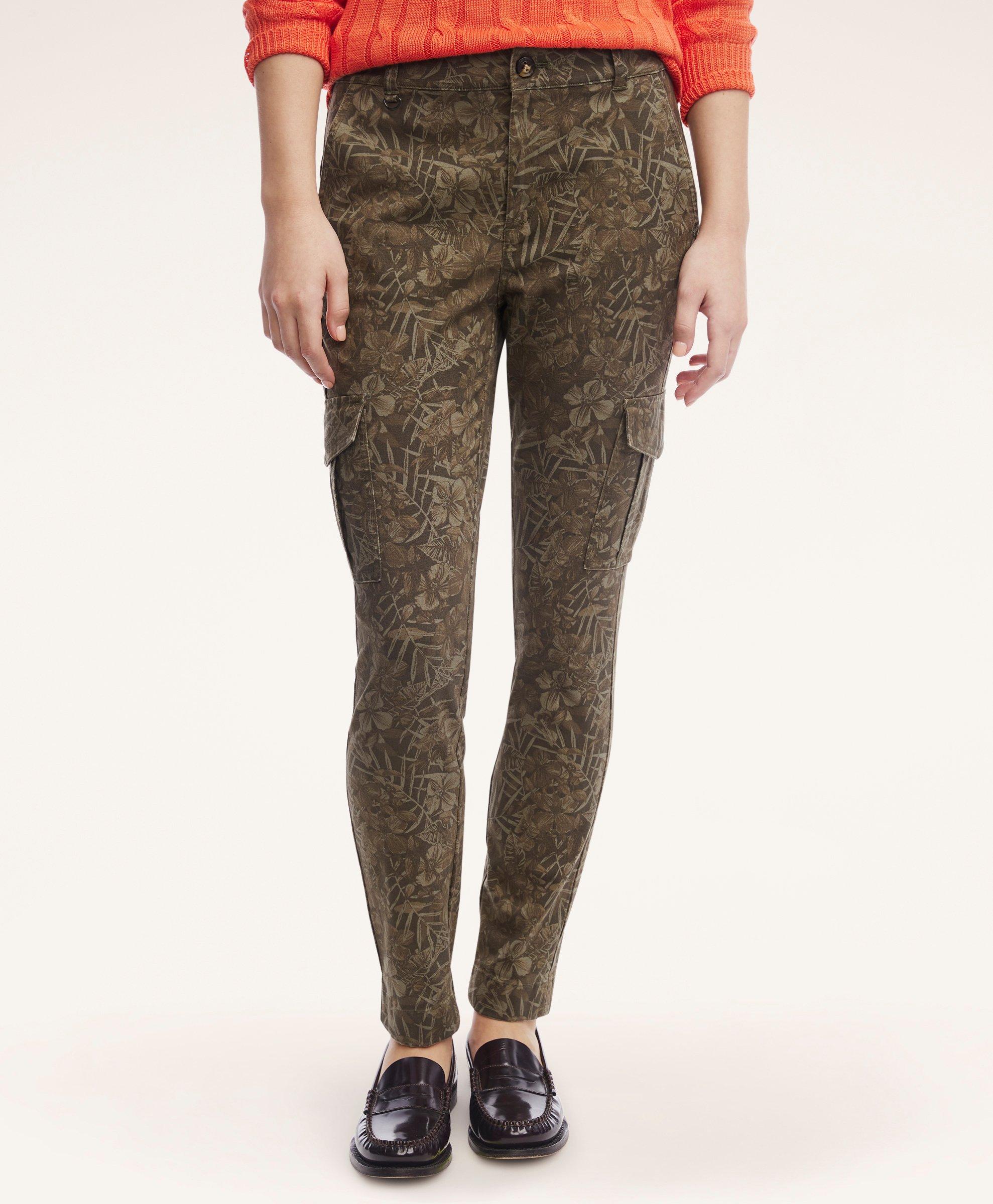 Stretch Cotton Canvas Floral Camouflage Cargo Pants