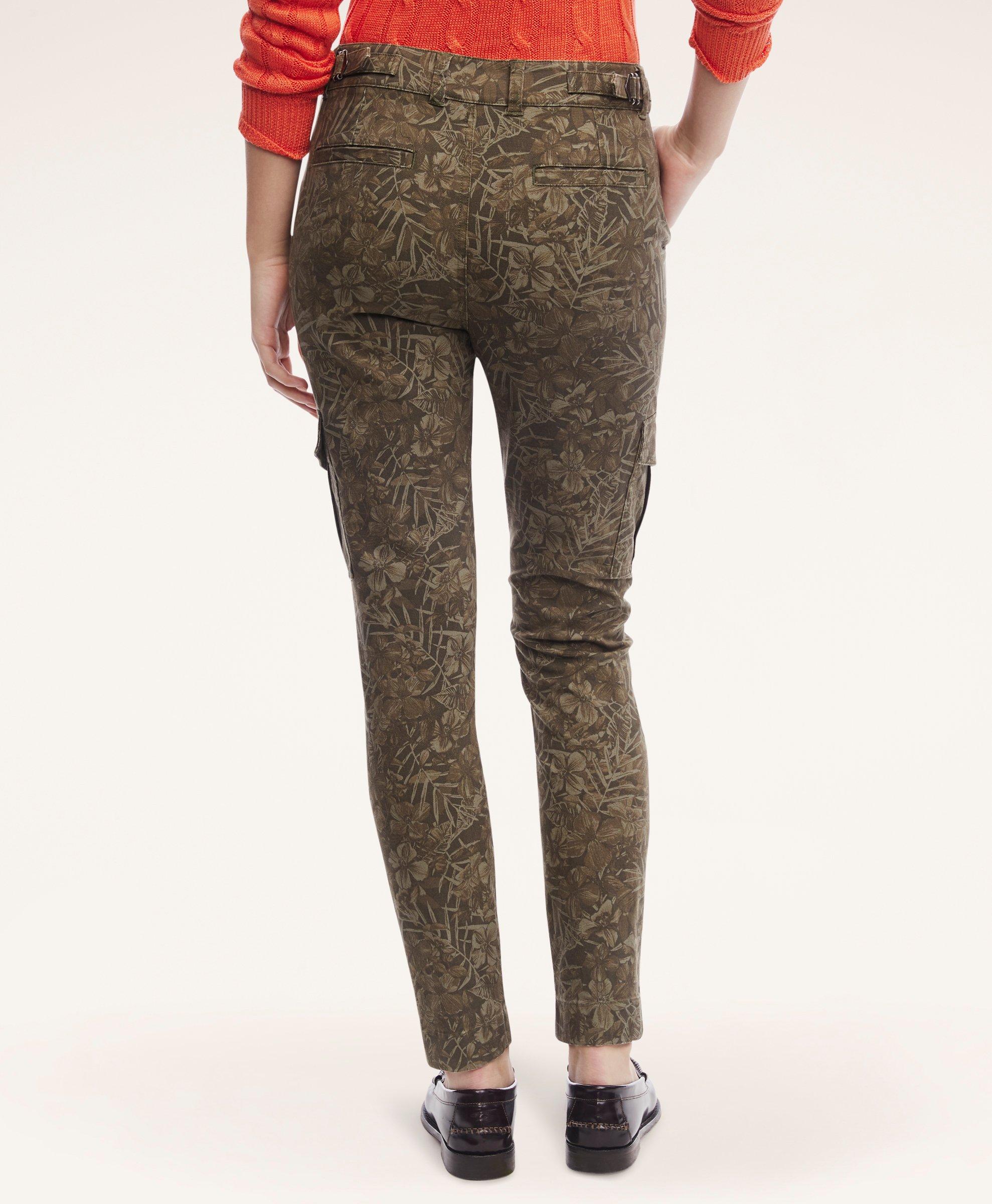 Stretch Cotton Canvas Floral Camouflage Cargo Pants