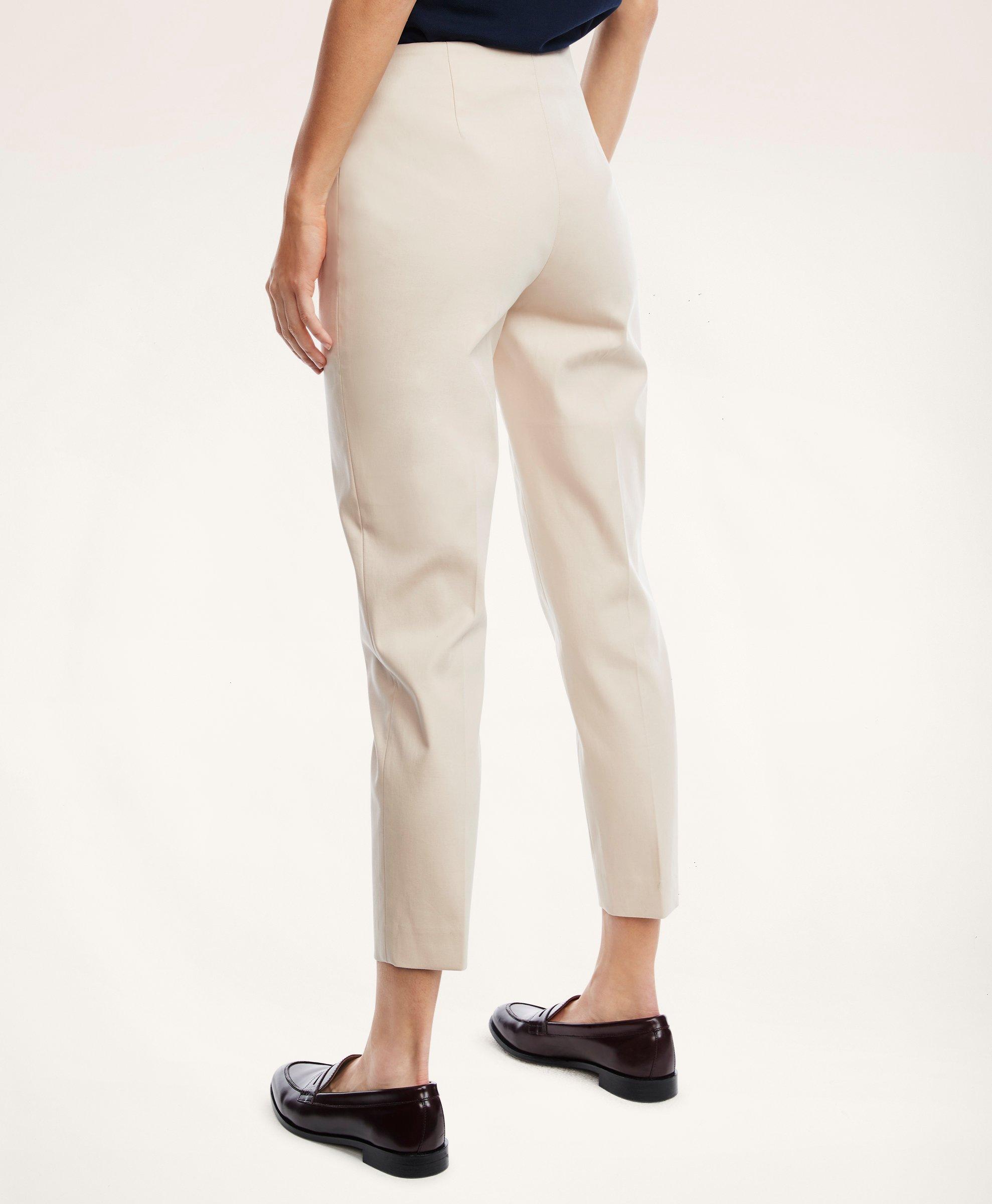 Stretch Cotton Side-Zip Slim Ankle Pants
