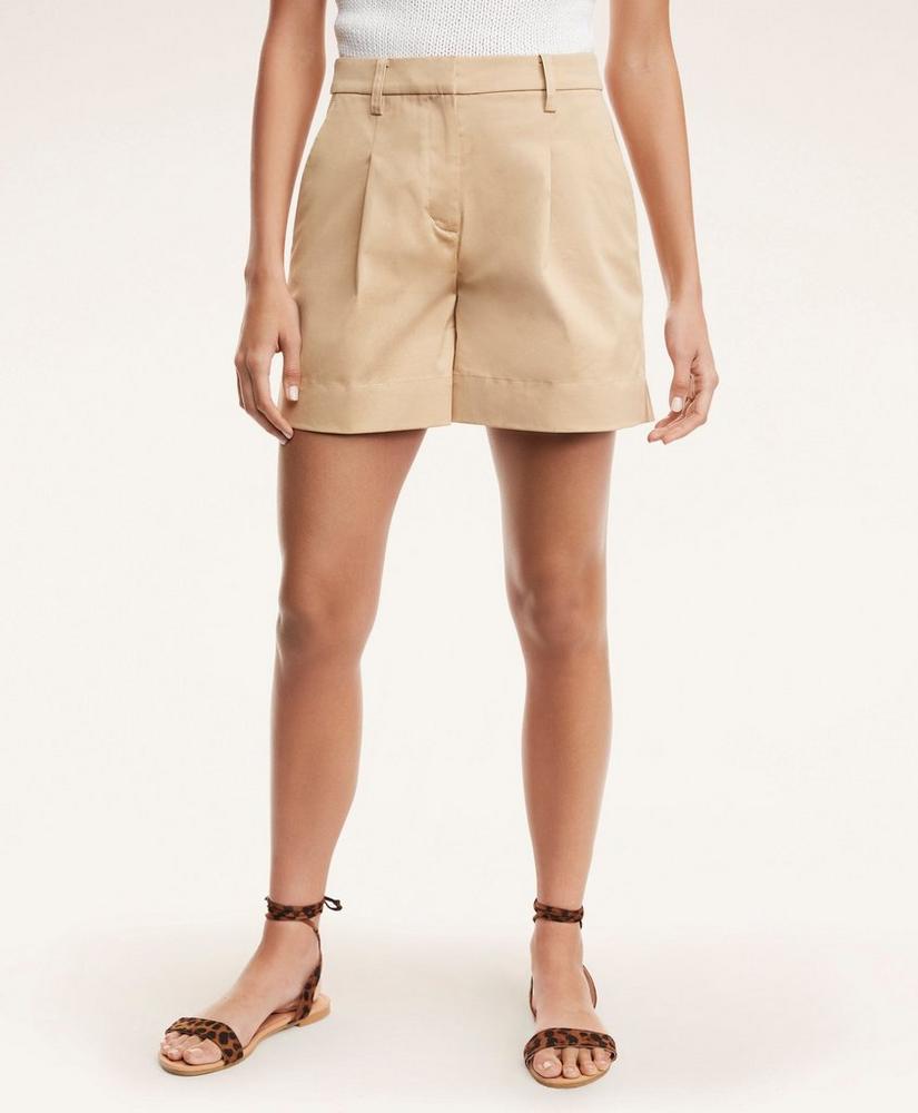 Cotton High-Waisted Pleated Shorts, image 1