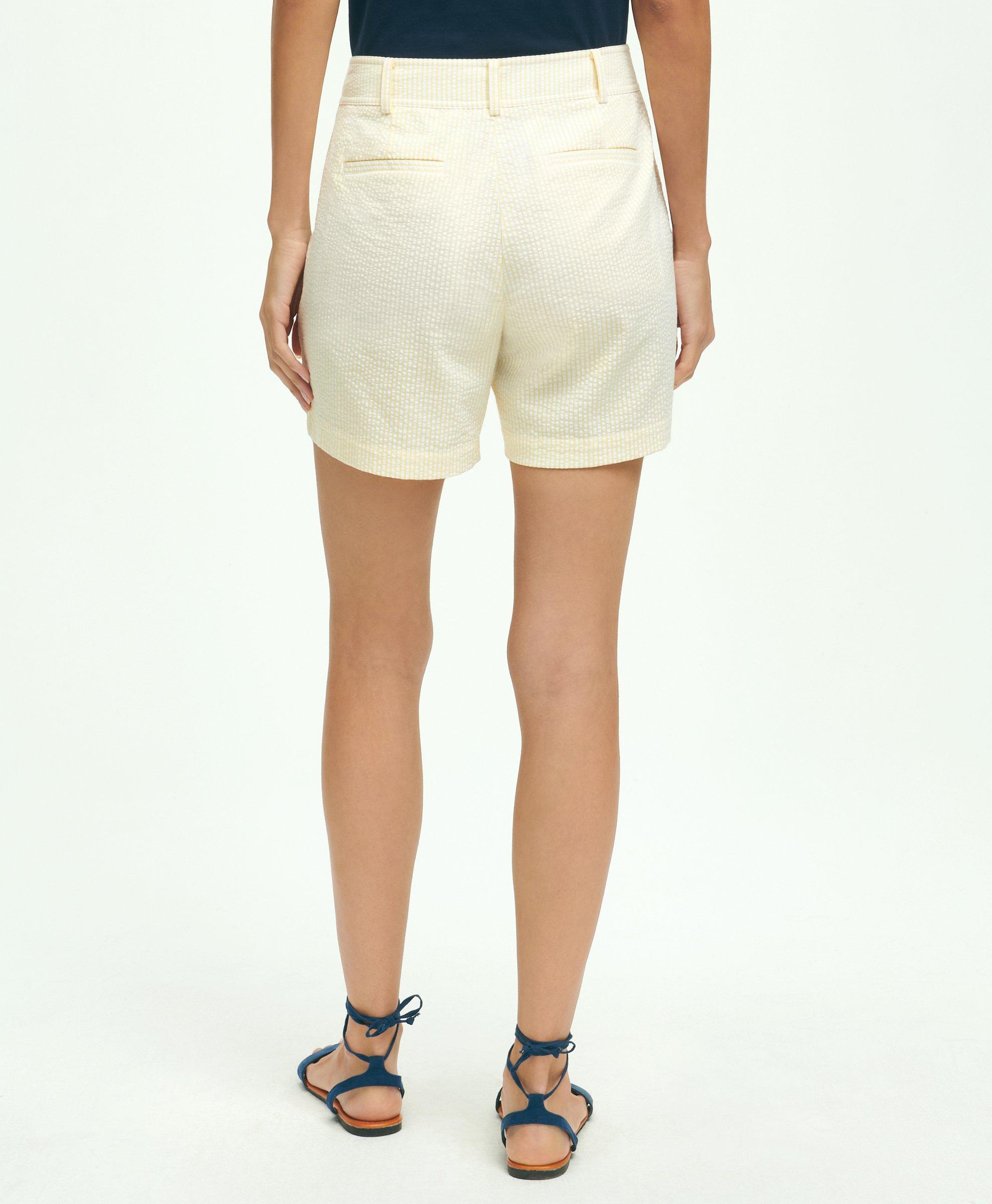 Stretch Cotton Pleated Seersucker Shorts