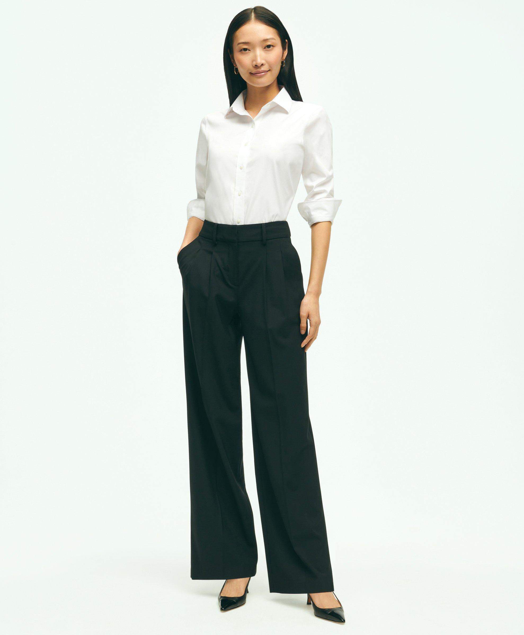 The Essential Brooks Brothers Stretch Pleat Front Wide Leg Trousers