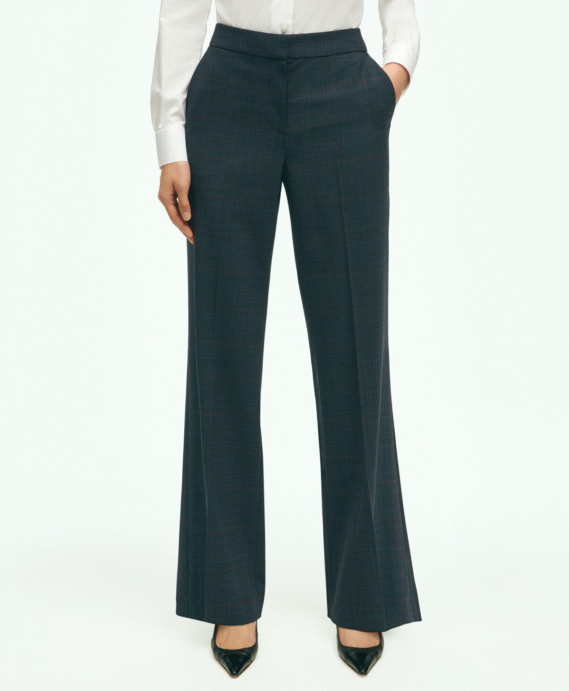 Stretch Wool Glenn Plaid Wide Leg Trousers