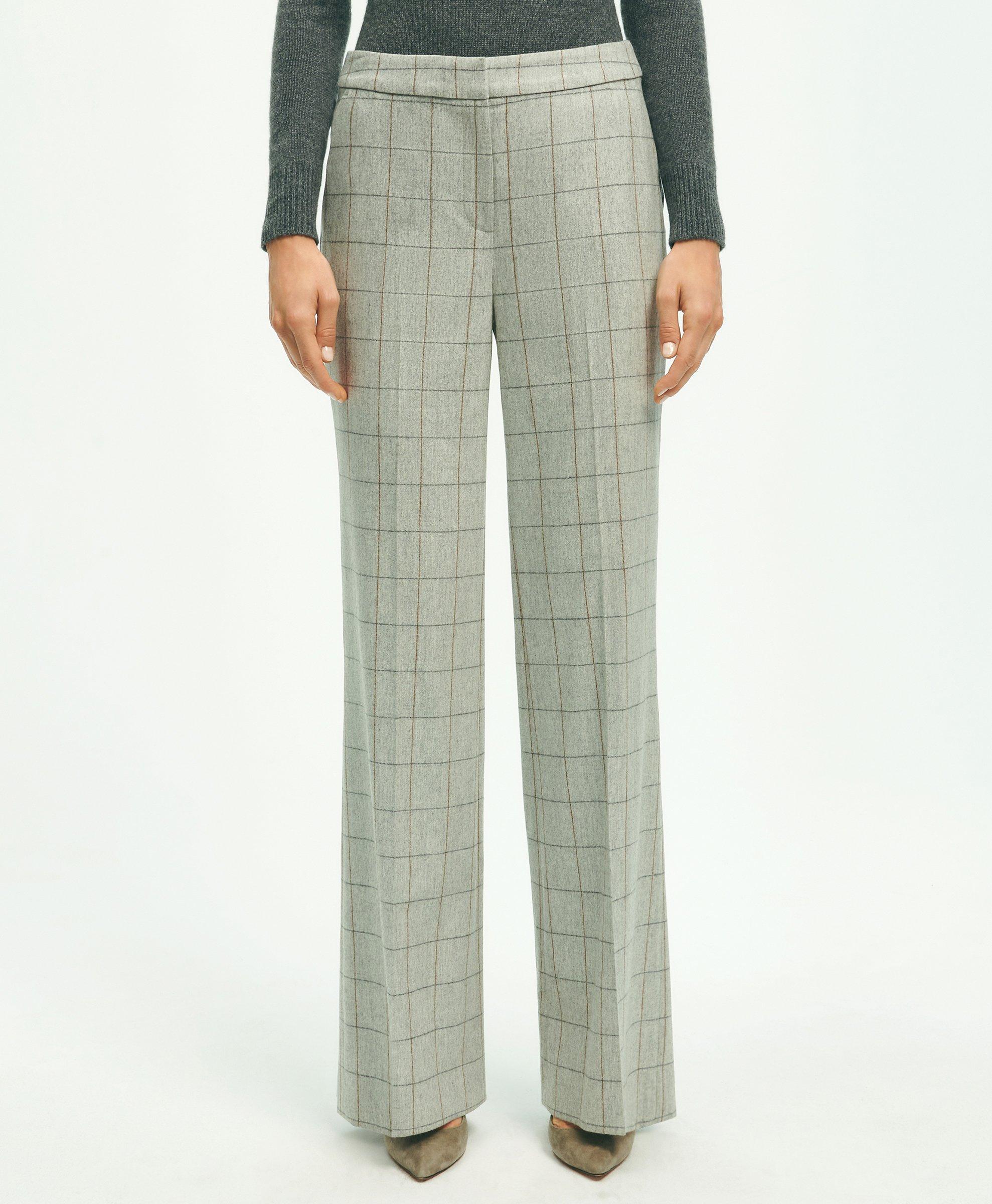 Merino Wool Cashmere Blend Flannel Windowpane Trousers