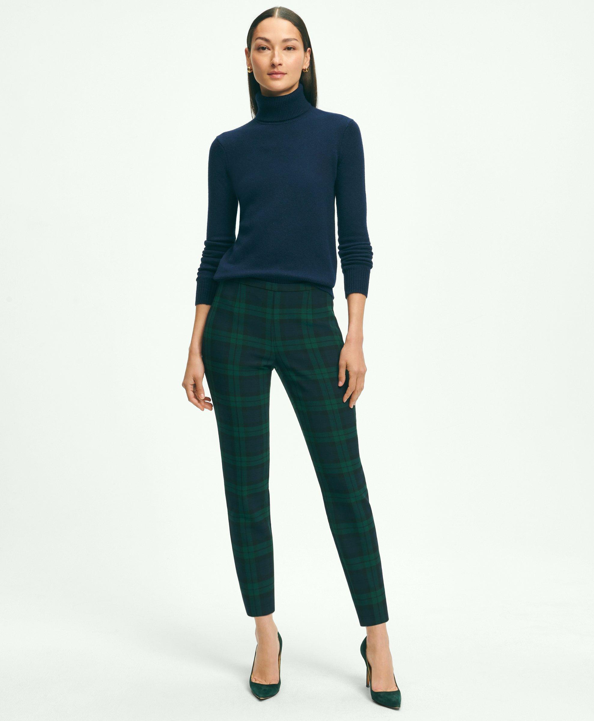 Ashford & Brooks Women's Woven Short Sleeve Shirt and Pajama Pants Set,  Green Blackwatch, XL