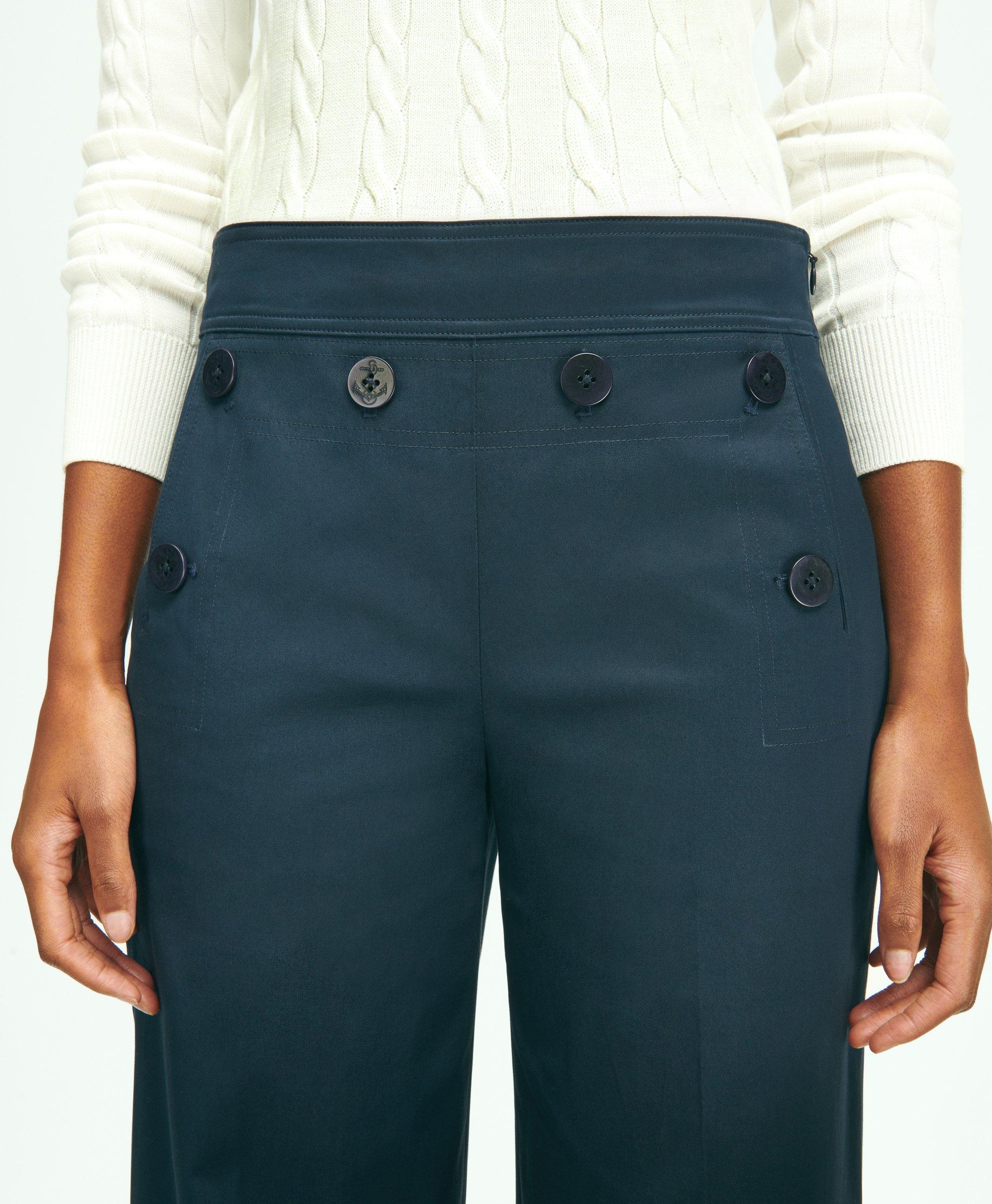 J Crew Navy Wide Leg Front Zip Sailor Pants with Gold Button