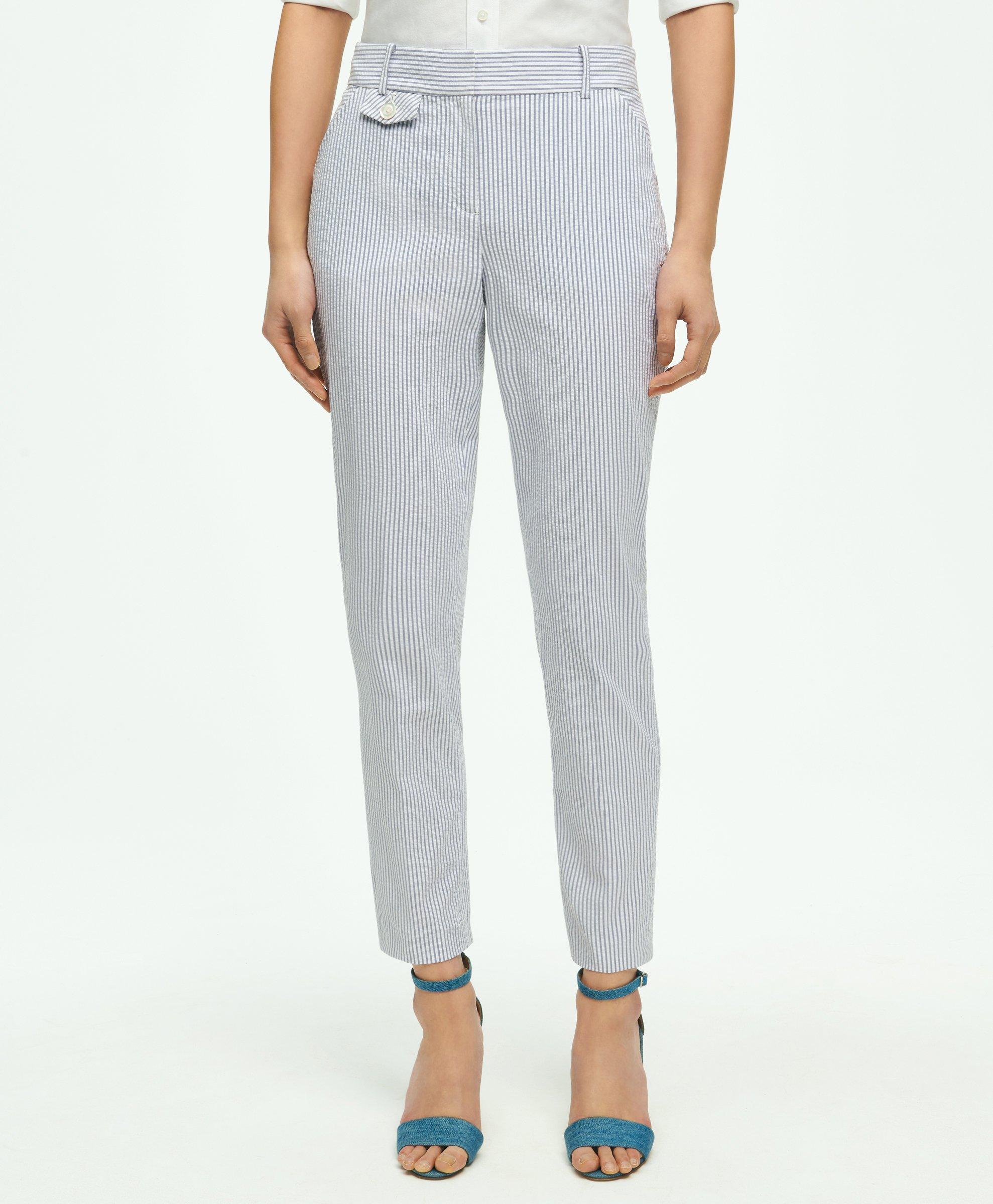 Classic Striped Seersucker Pants in Cotton Blend