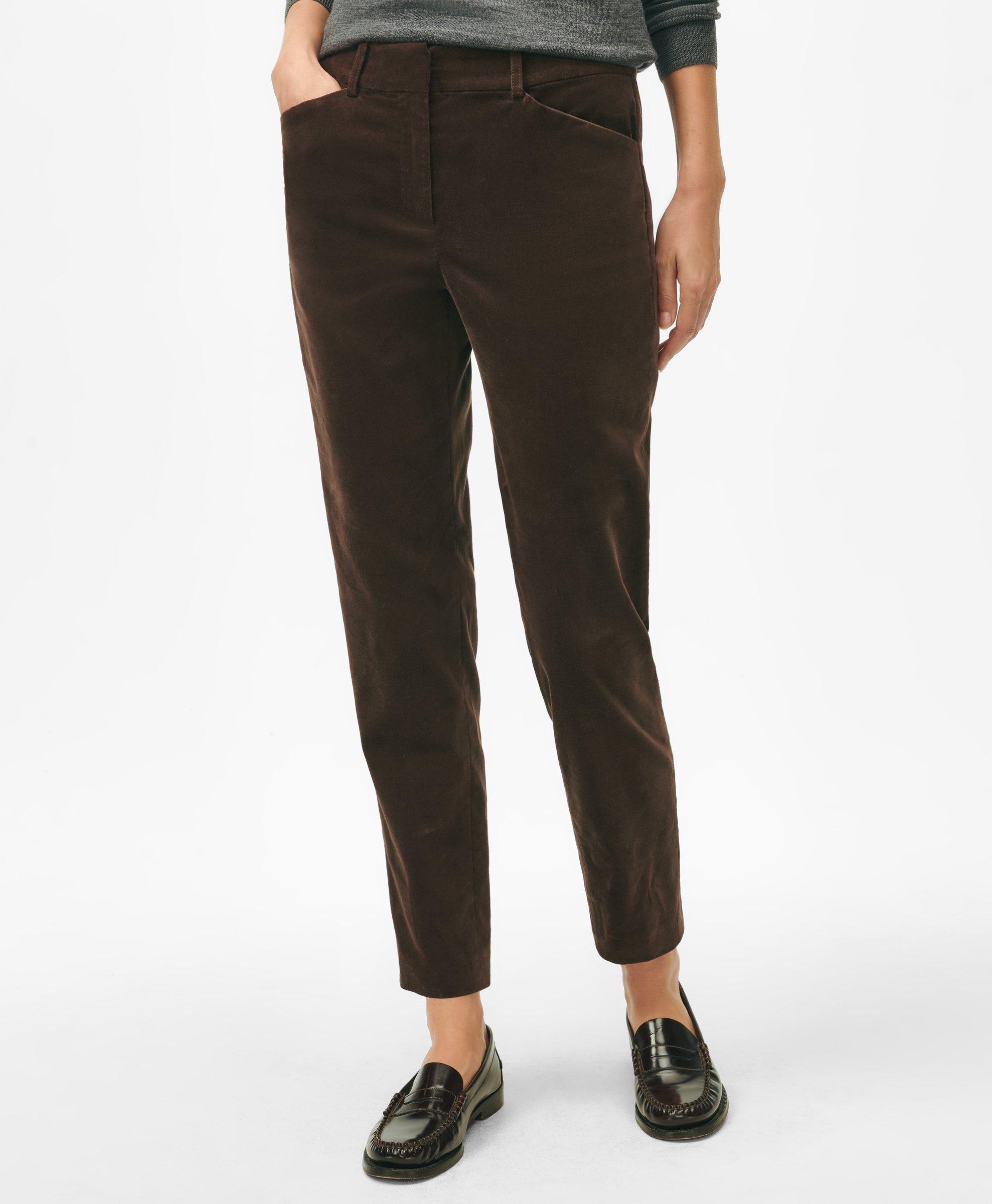 Brooks Brothers Slim Pants In Velvet Cotton Blend In Brown
