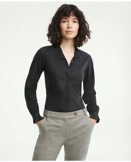 Fitted Non-Iron Stretch Supima® Cotton Ruffle Dress Shirt, image 1