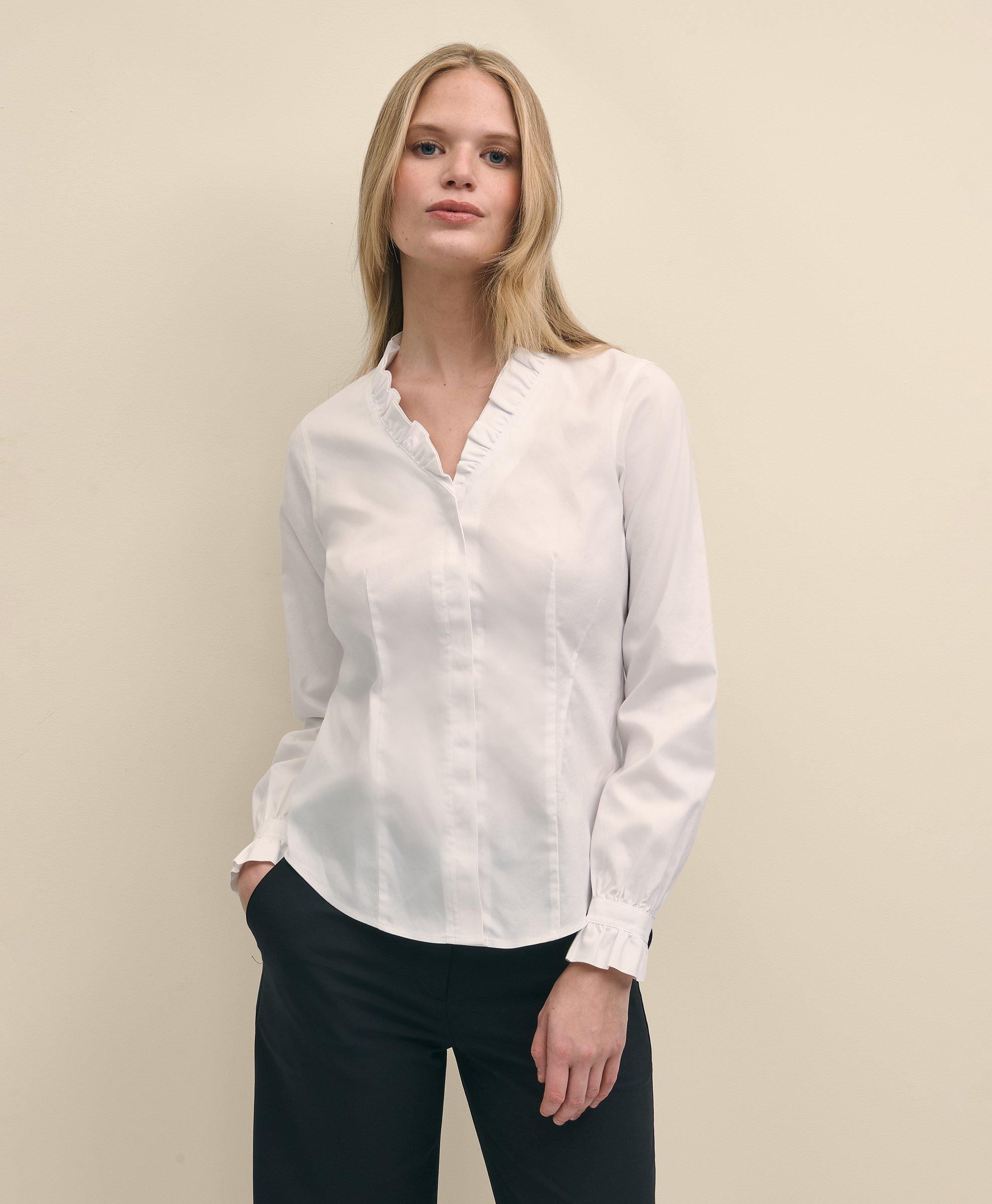 Fitted Non-Iron Stretch Supima® Cotton Ruffle Shirt