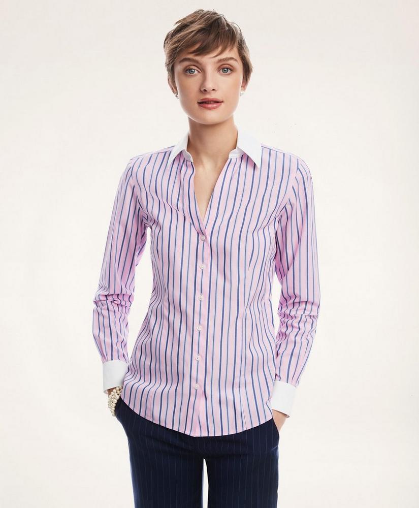 Fitted Non-Iron Stretch Supima® Cotton Striped Shirt, image 1