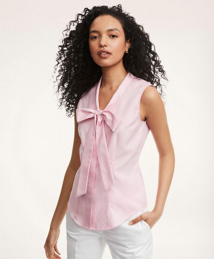 Fitted Non-Iron Supima® Cotton Sleeveless Bow Shirt, image 1