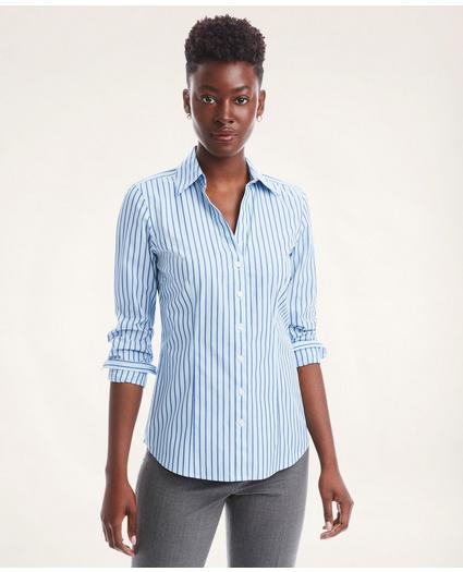 Fitted Non-Iron Stretch Supima® Cotton Striped Shirt, image 1