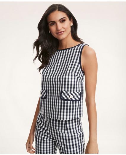 Stretch Cotton Gingham Crop Top, image 1