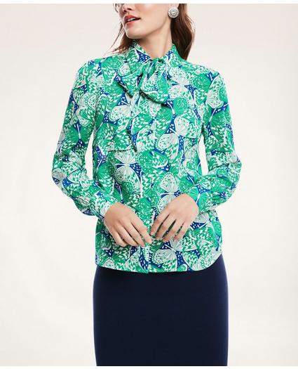 Silk Georgette Butterfly Print Bow Blouse, image 1