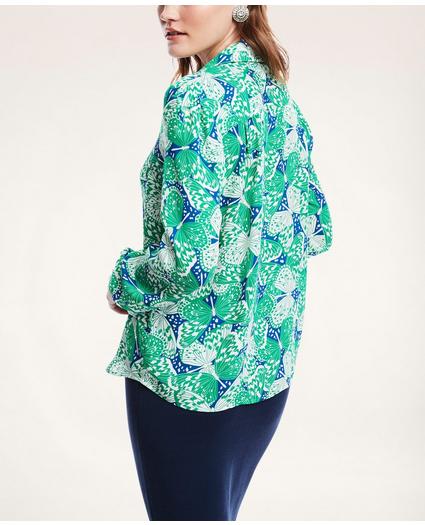 Silk Georgette Butterfly Print Bow Blouse, image 3