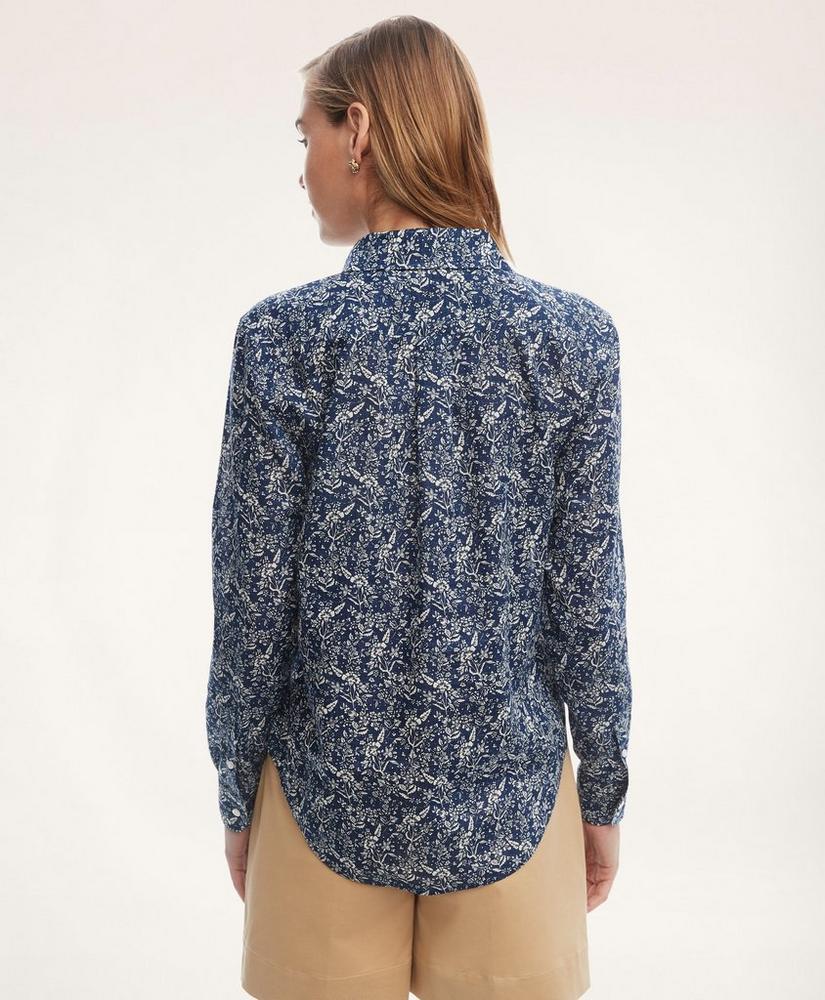 Classic-Fit Indigo Cotton Linen Floral Shirt, image 3