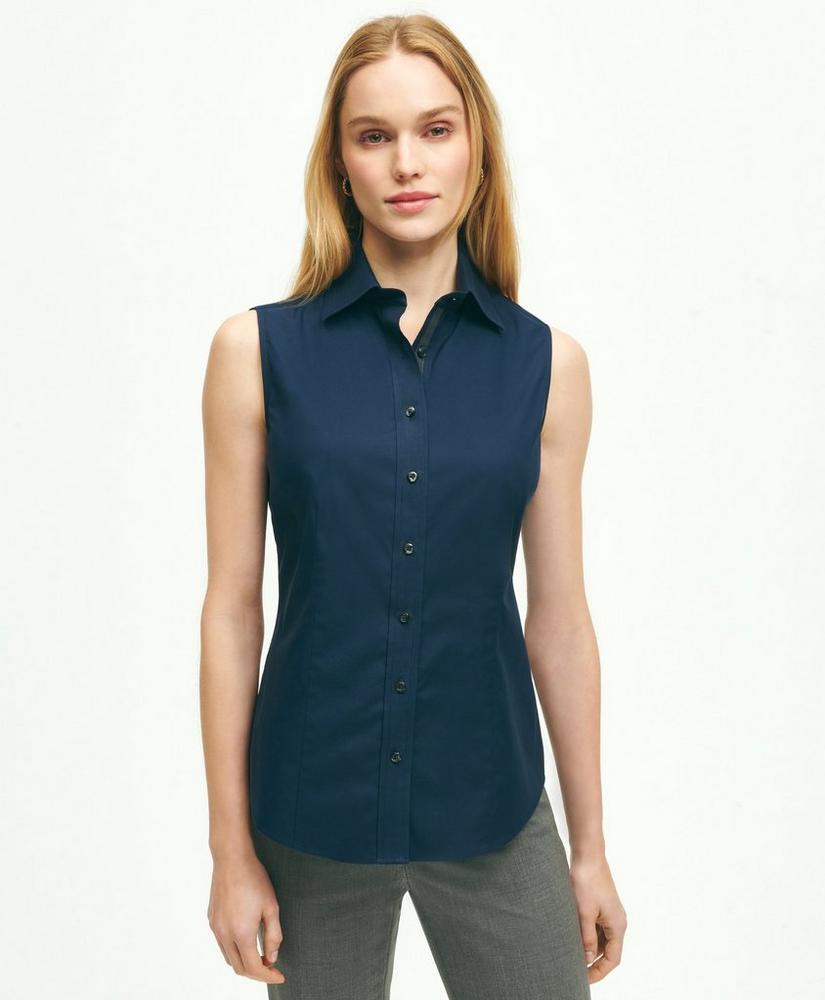 Fitted Non-Iron Stretch Supima® Cotton Sleeveless Dress Shirt, image 1