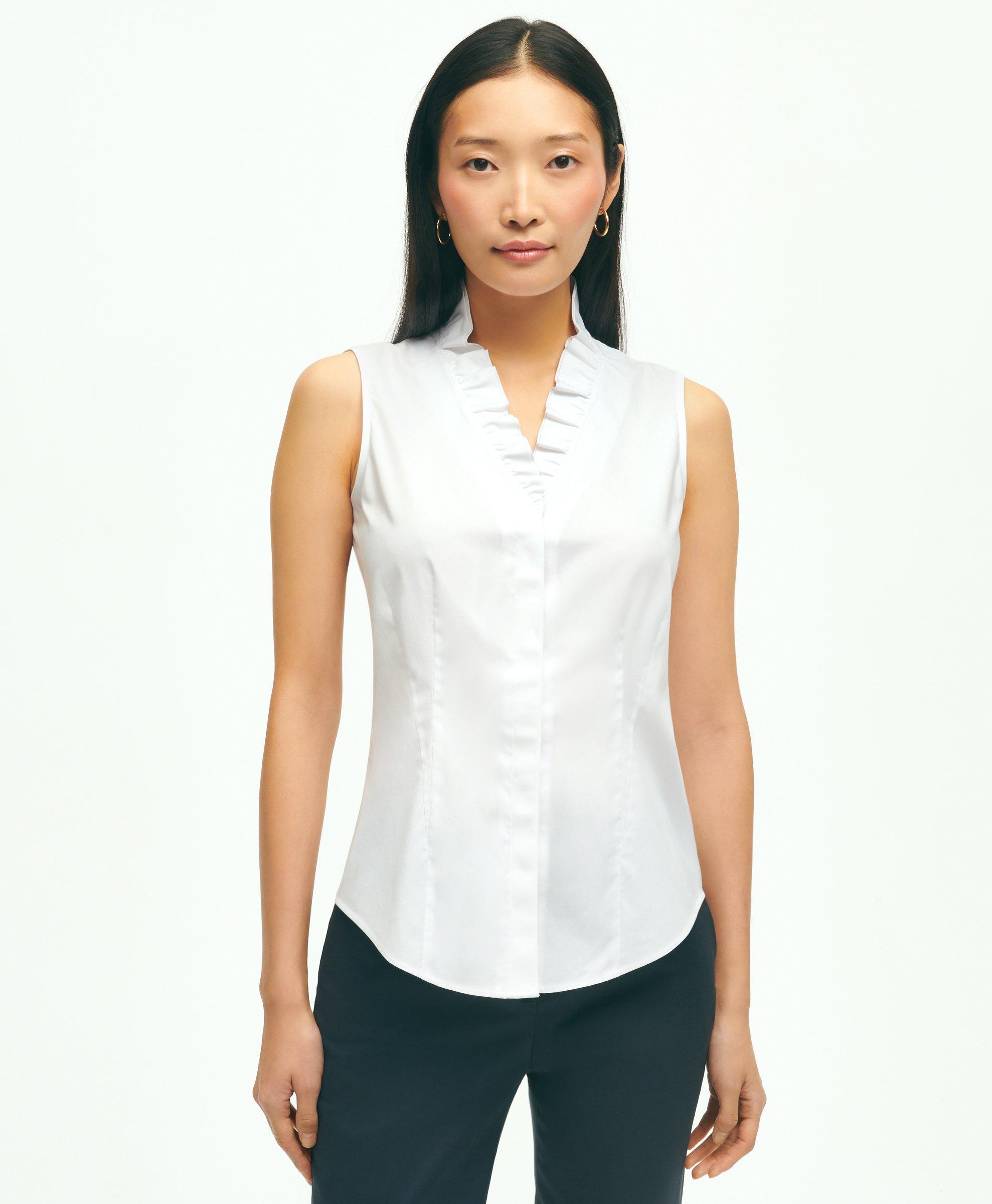 Fitted Non-Iron Stretch Supima® Cotton Ruffle Shirt, image 1