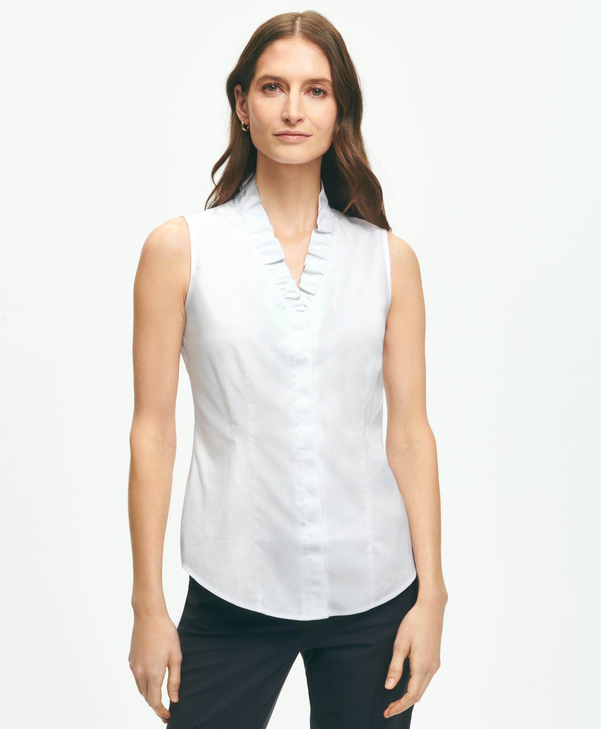 Fitted Non-Iron Stretch Supima® Cotton Ruffle Shirt