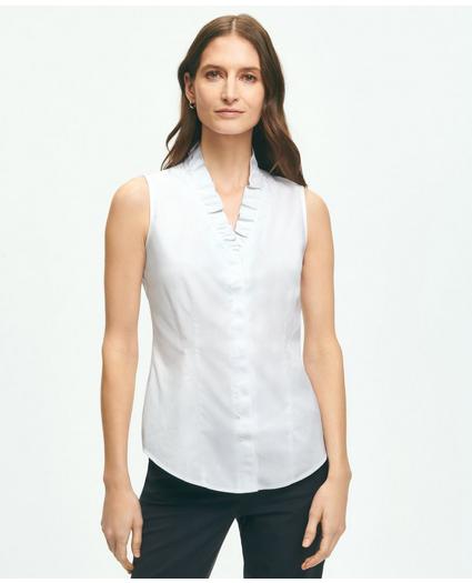 Fitted Non-Iron Stretch Supima® Cotton Ruffle Shirt, image 1