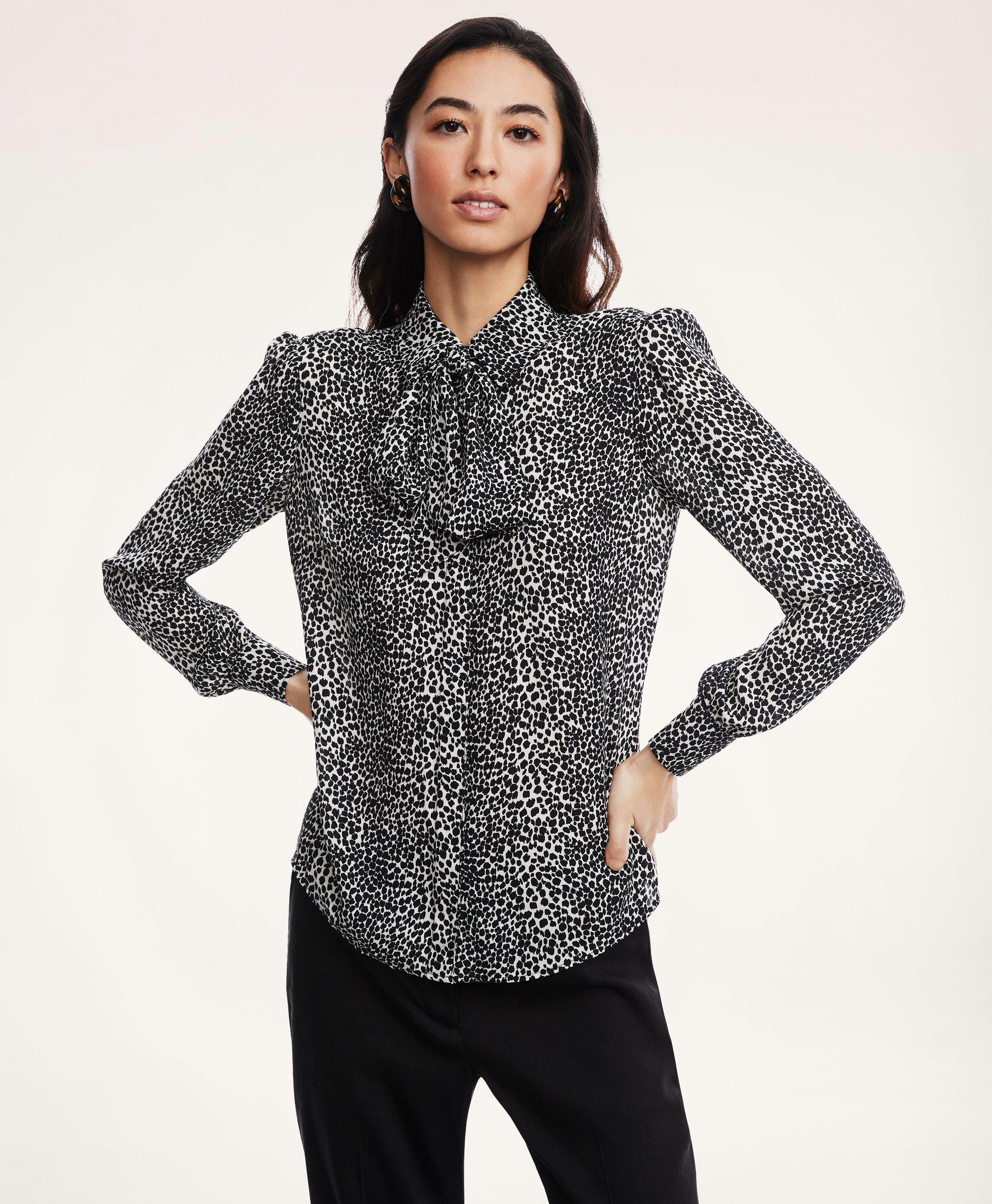 Crepe Neutral Print Bow Blouse, image 1