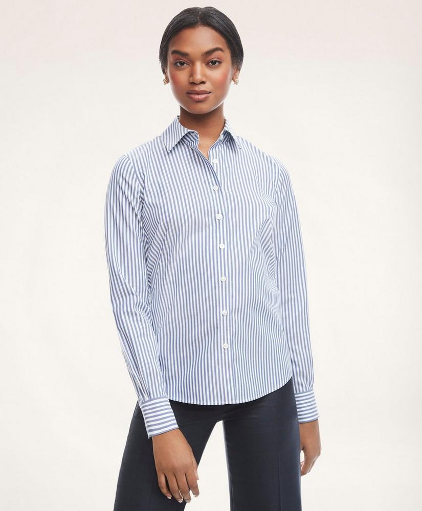 Fitted Non-Iron Stretch Supima® Cotton Stripe Dress Shirt, image 1