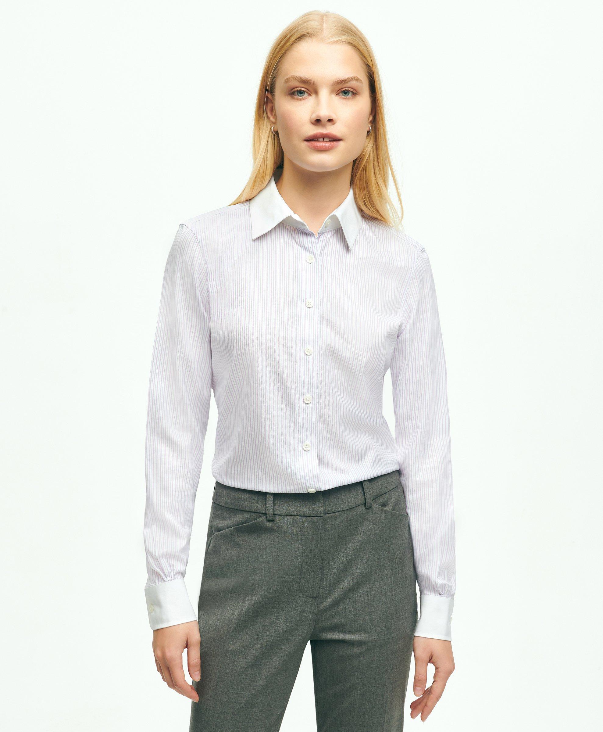 Fitted Non-Iron Stretch Supima® Cotton Stripe Shirt, image 1