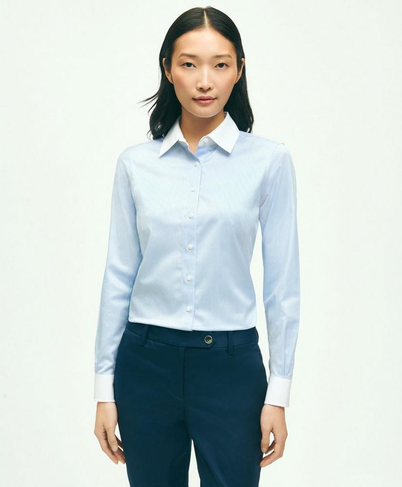Fitted Non-Iron Stretch Supima® Cotton Mini Stripe Shirt, image 1