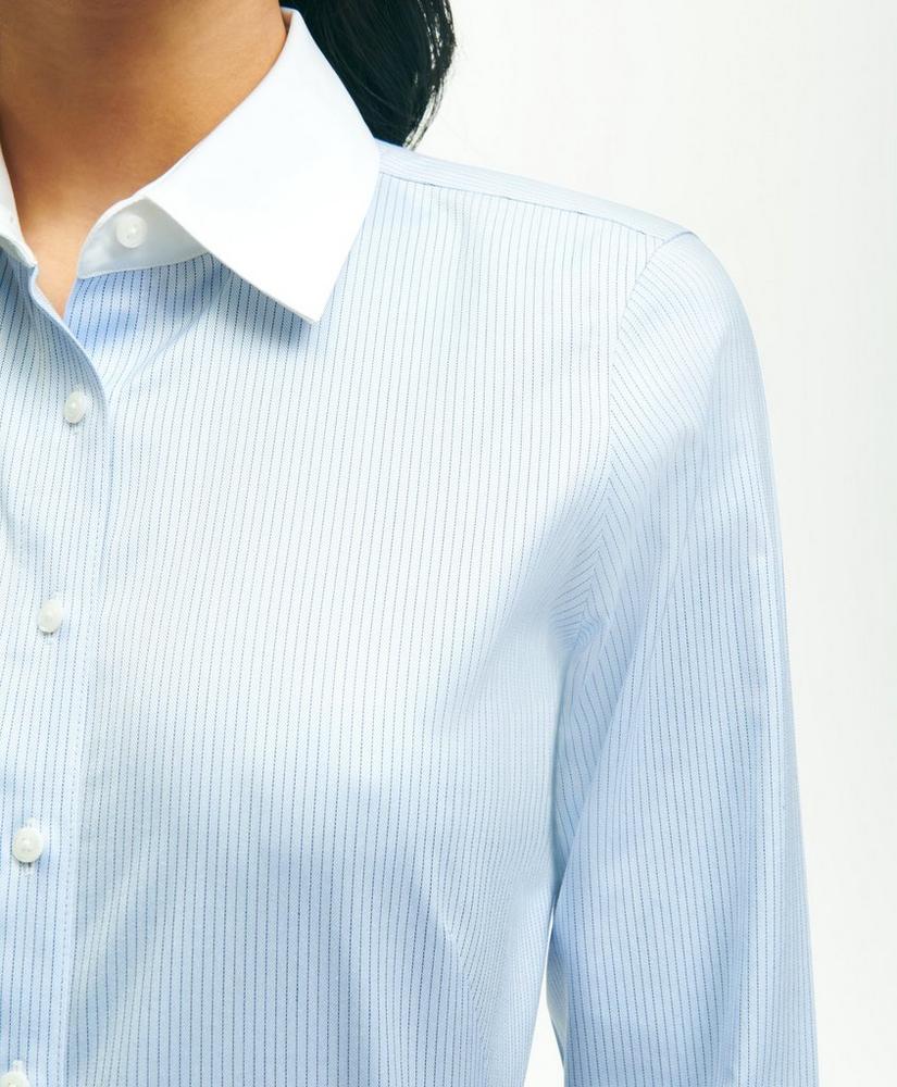 Fitted Non-Iron Stretch Supima® Cotton Mini Stripe Shirt, image 2