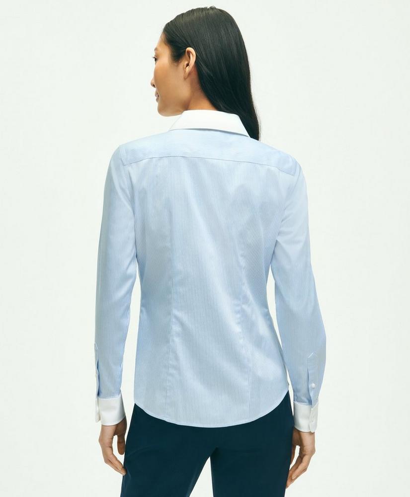 Fitted Non-Iron Stretch Supima® Cotton Mini Stripe Shirt, image 4