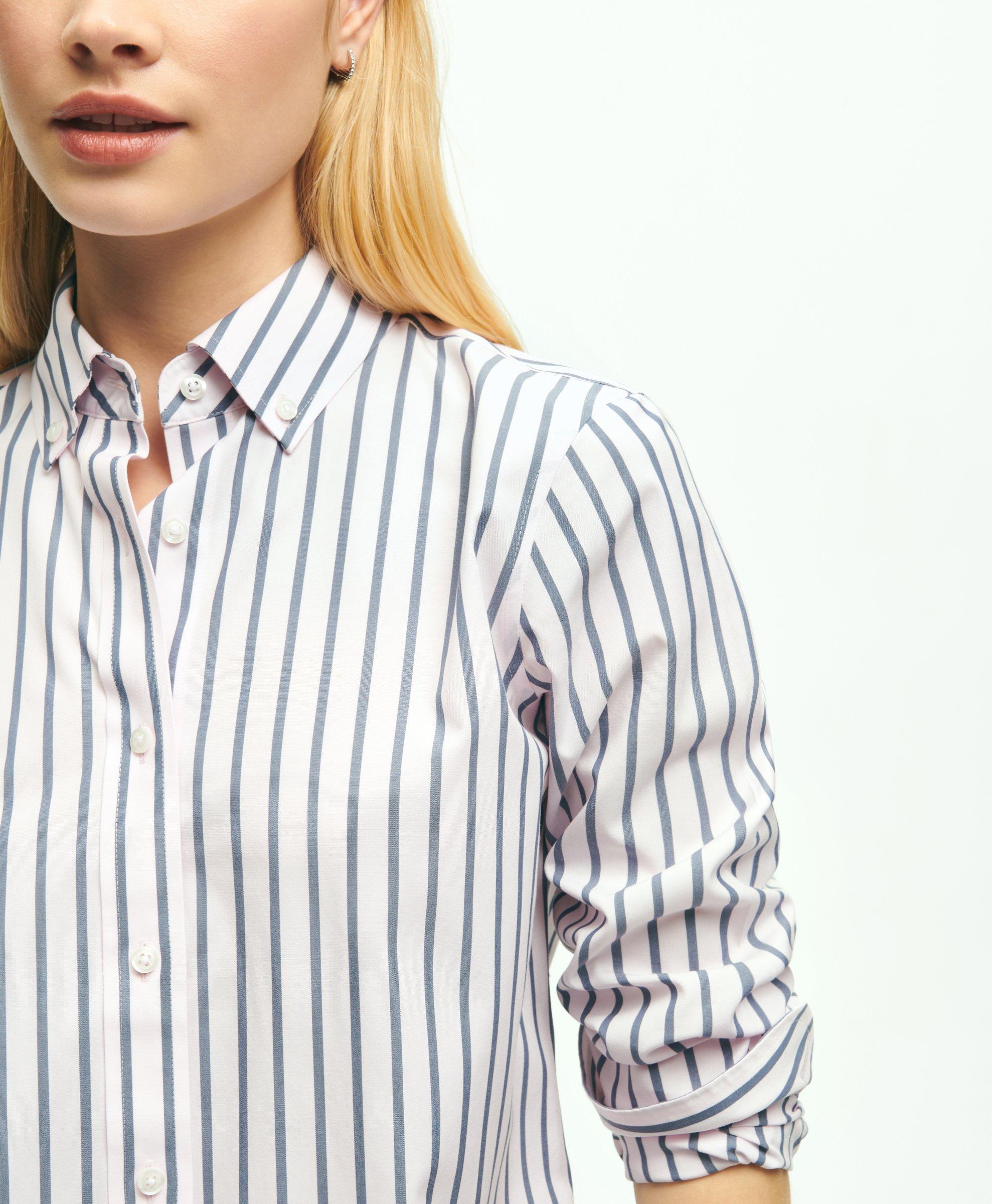 blue and white striped shirt dress, YSL white monogram chain