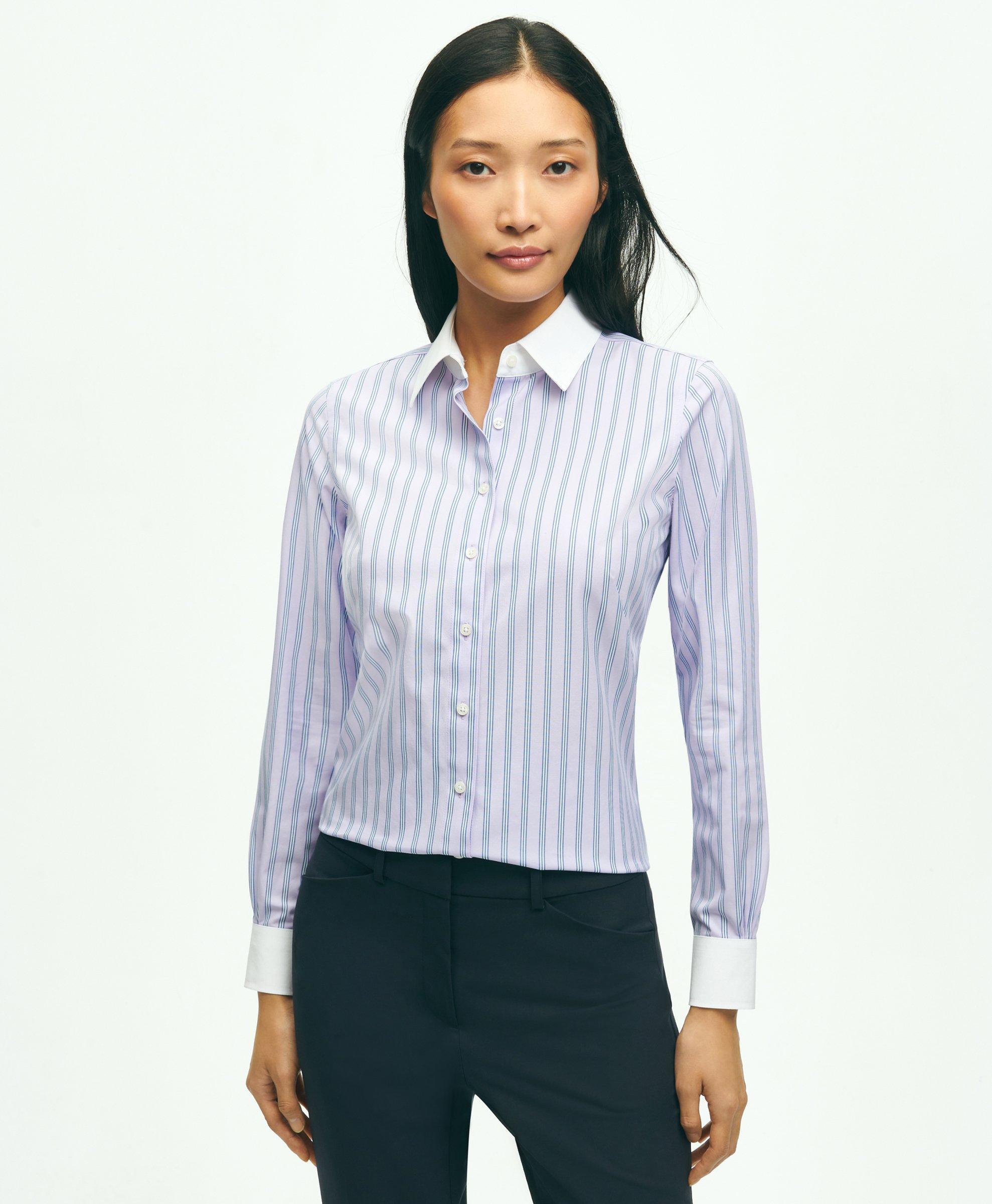 Fitted Supima® Cotton Non-Iron Striped Shirt, image 1