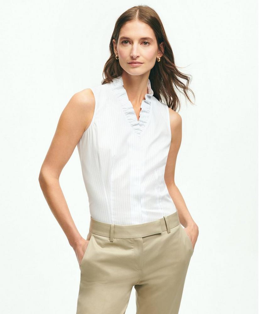 Fitted Non-Iron Stretch Supima® Cotton Stripe Sleeveless Shirt, image 1