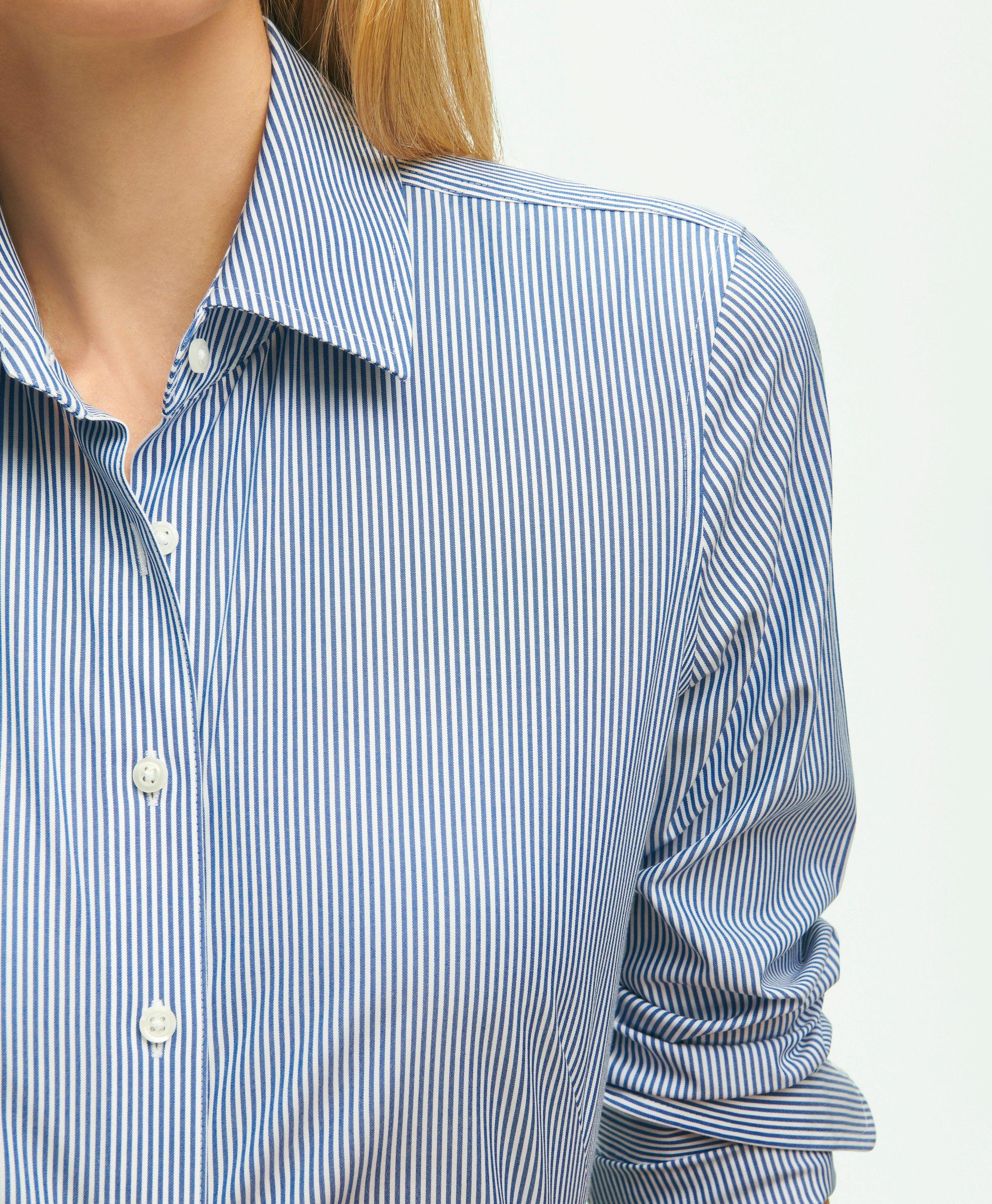 Fitted Stretch Supima® Cotton Non-Iron Mini Stripe Dress Shirt, image 2