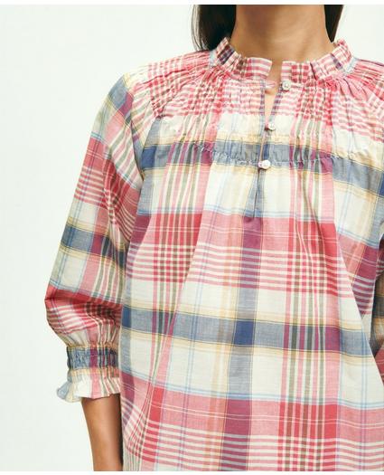 Washed Cotton Madras Peasant Blouse, image 4