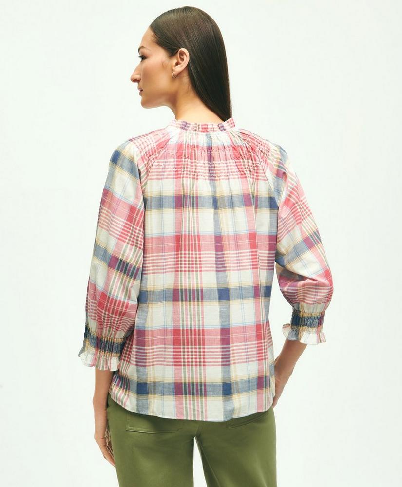 Washed Cotton Madras Peasant Blouse, image 5