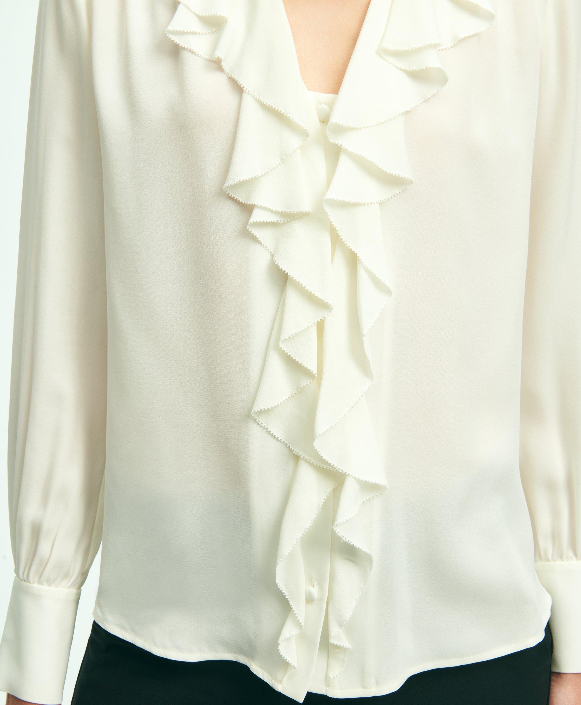 White blouse with ruffles cheap in front